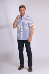 Linen Blue Striped Short Sleeve Shirt