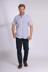 Linen Blue Striped Short Sleeve Shirt