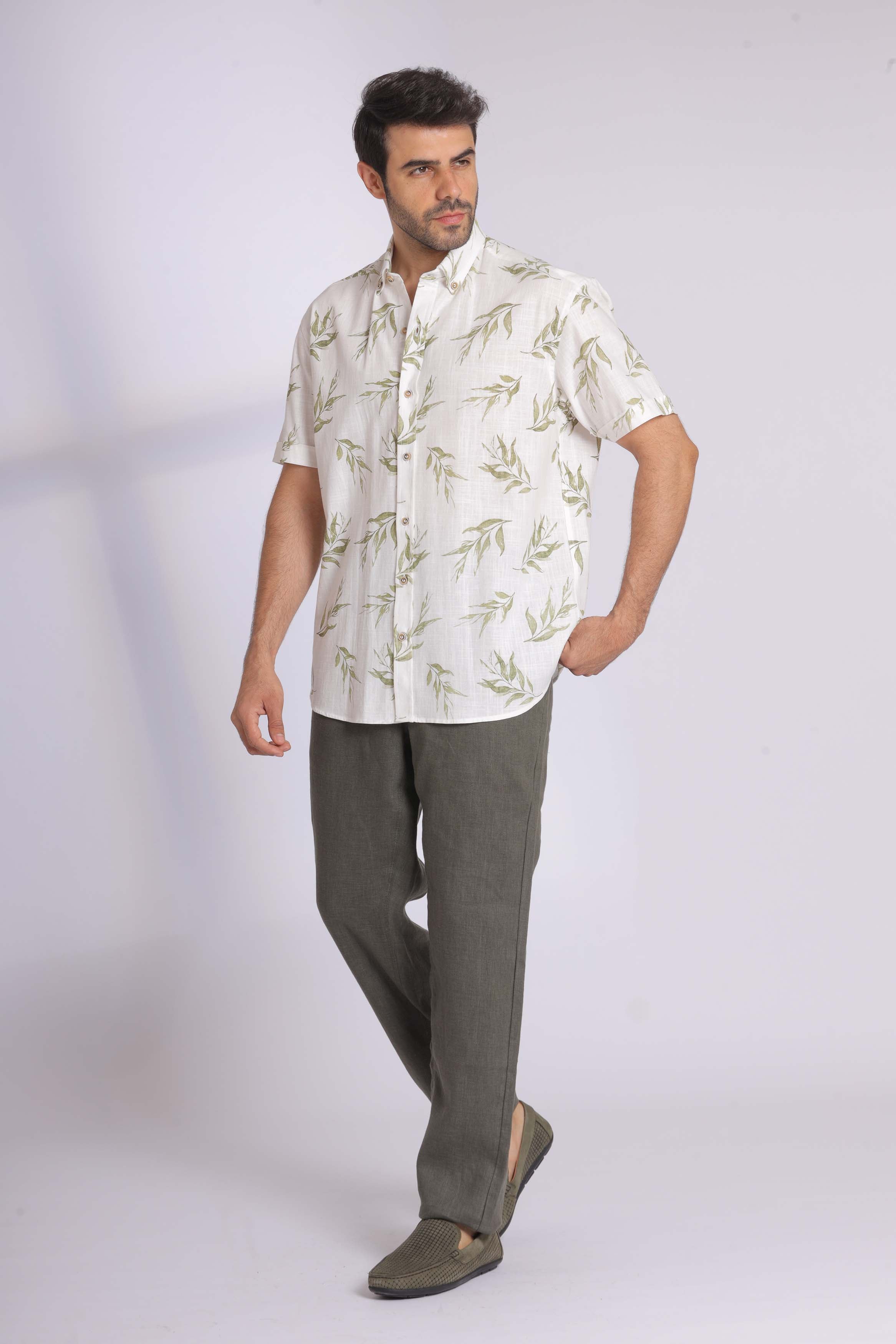 Short Sleeve Leaf Print Shirt