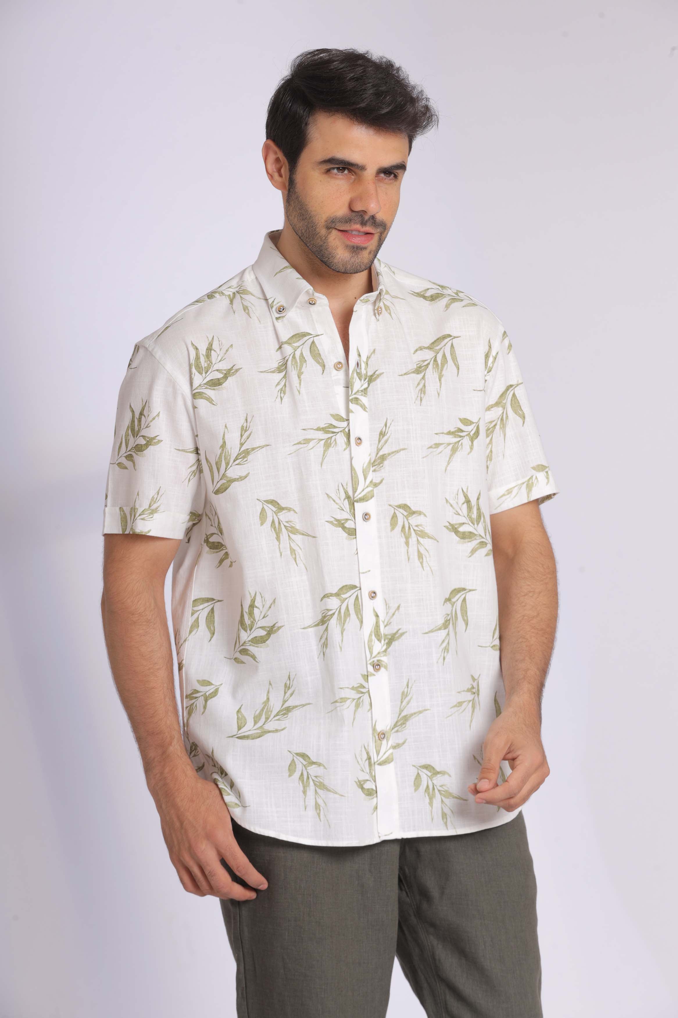 Short Sleeve Leaf Print Shirt