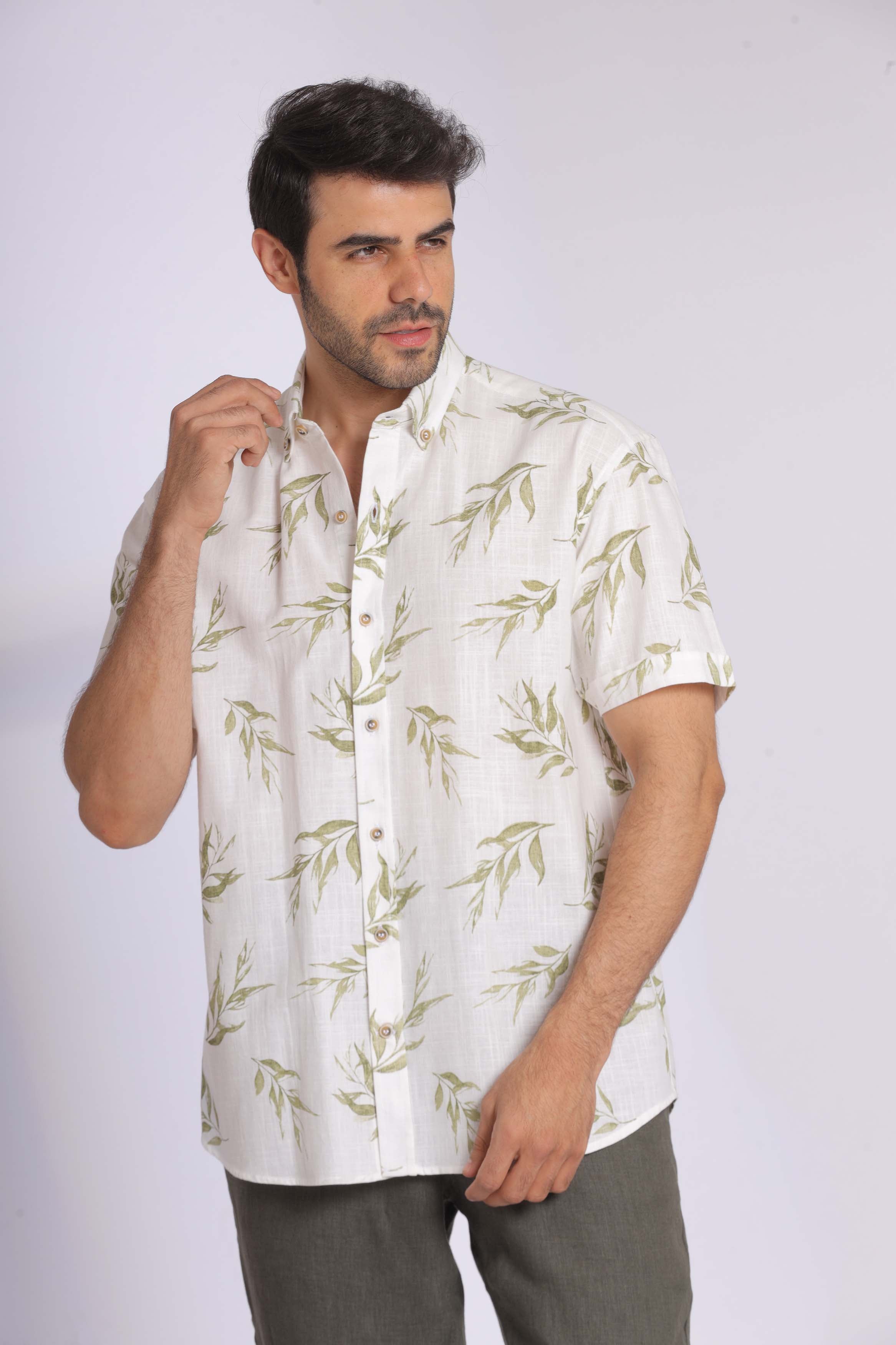 Short Sleeve Leaf Print Shirt