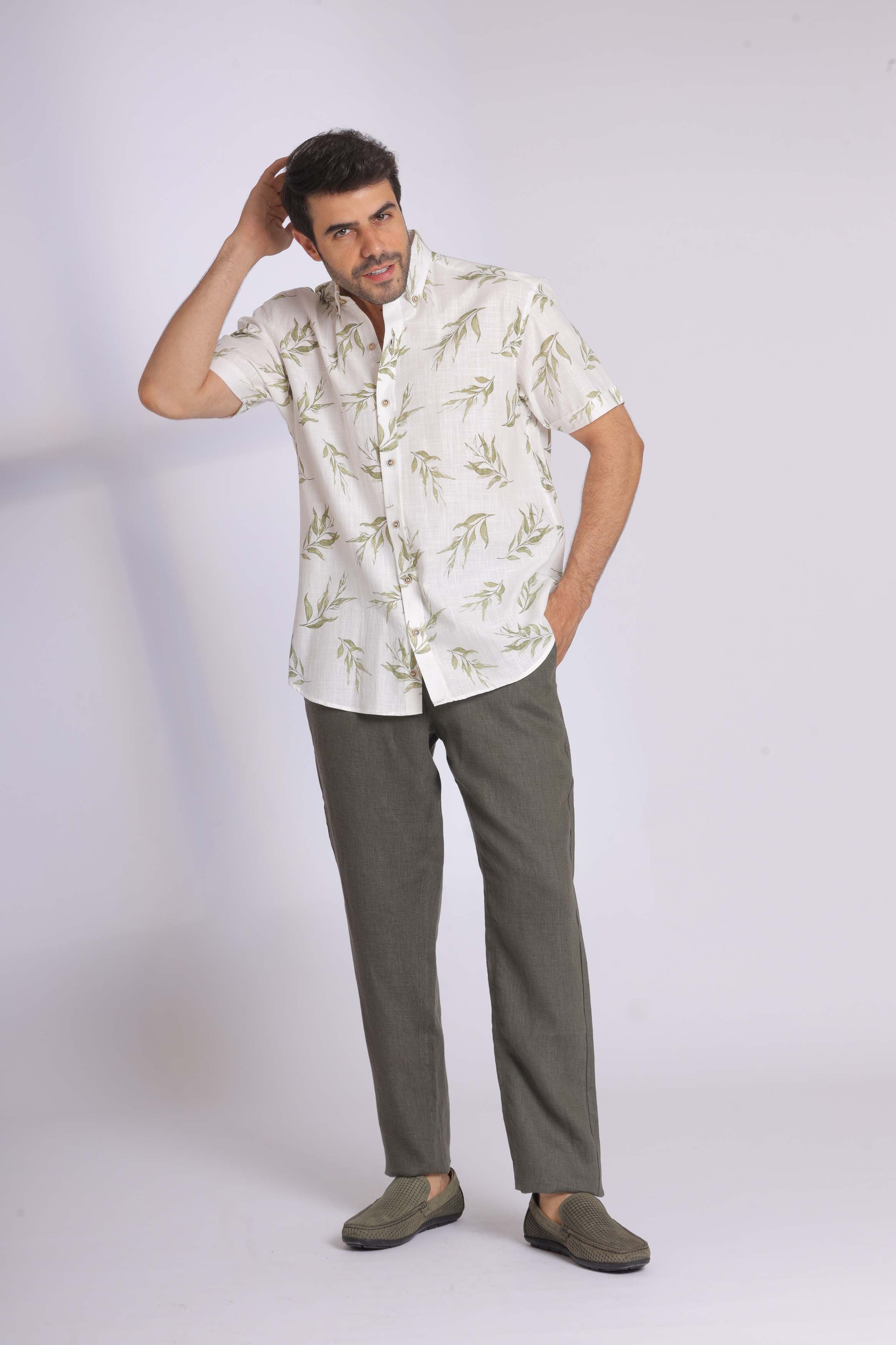 Short Sleeve Leaf Print Shirt