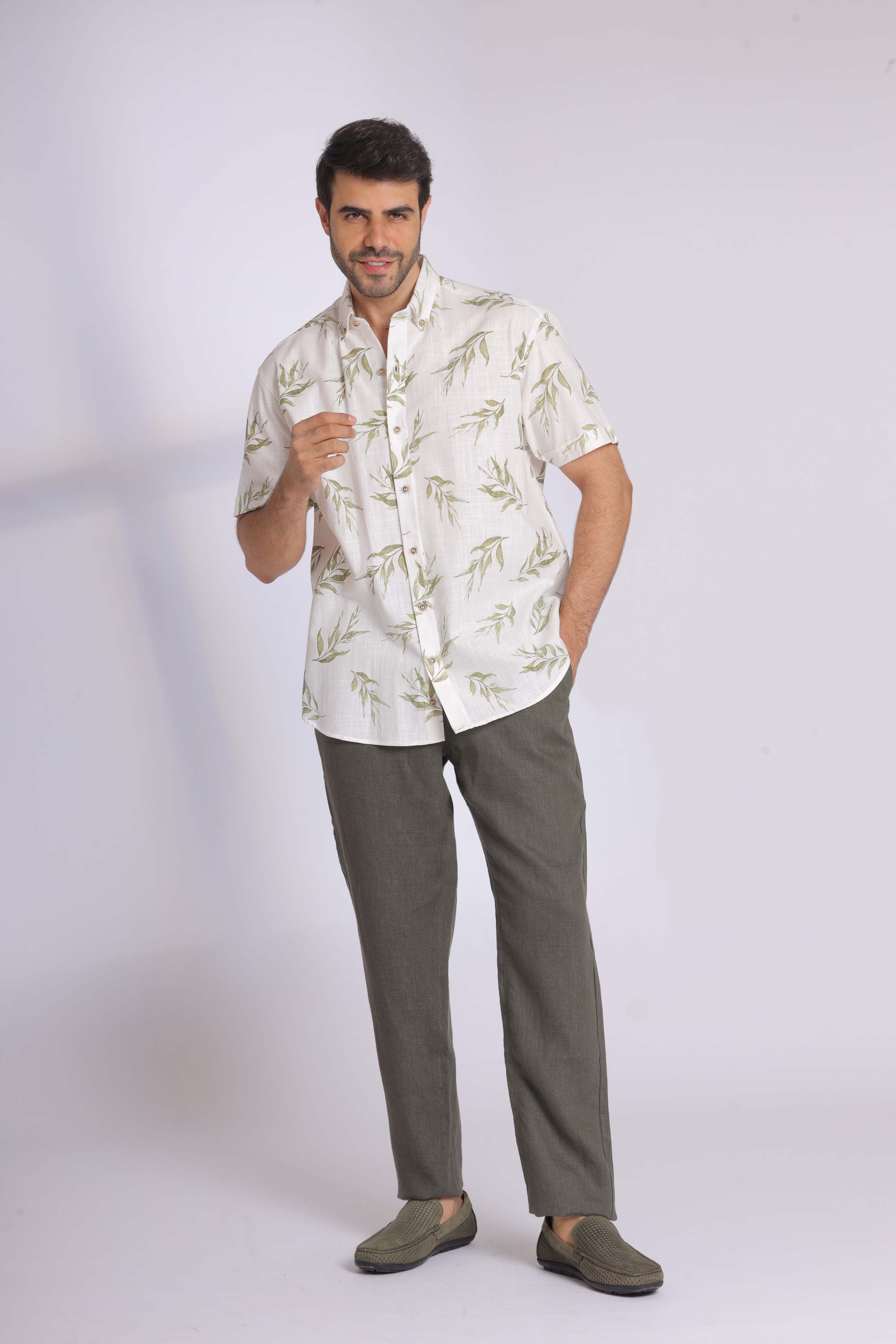 Short Sleeve Leaf Print Shirt