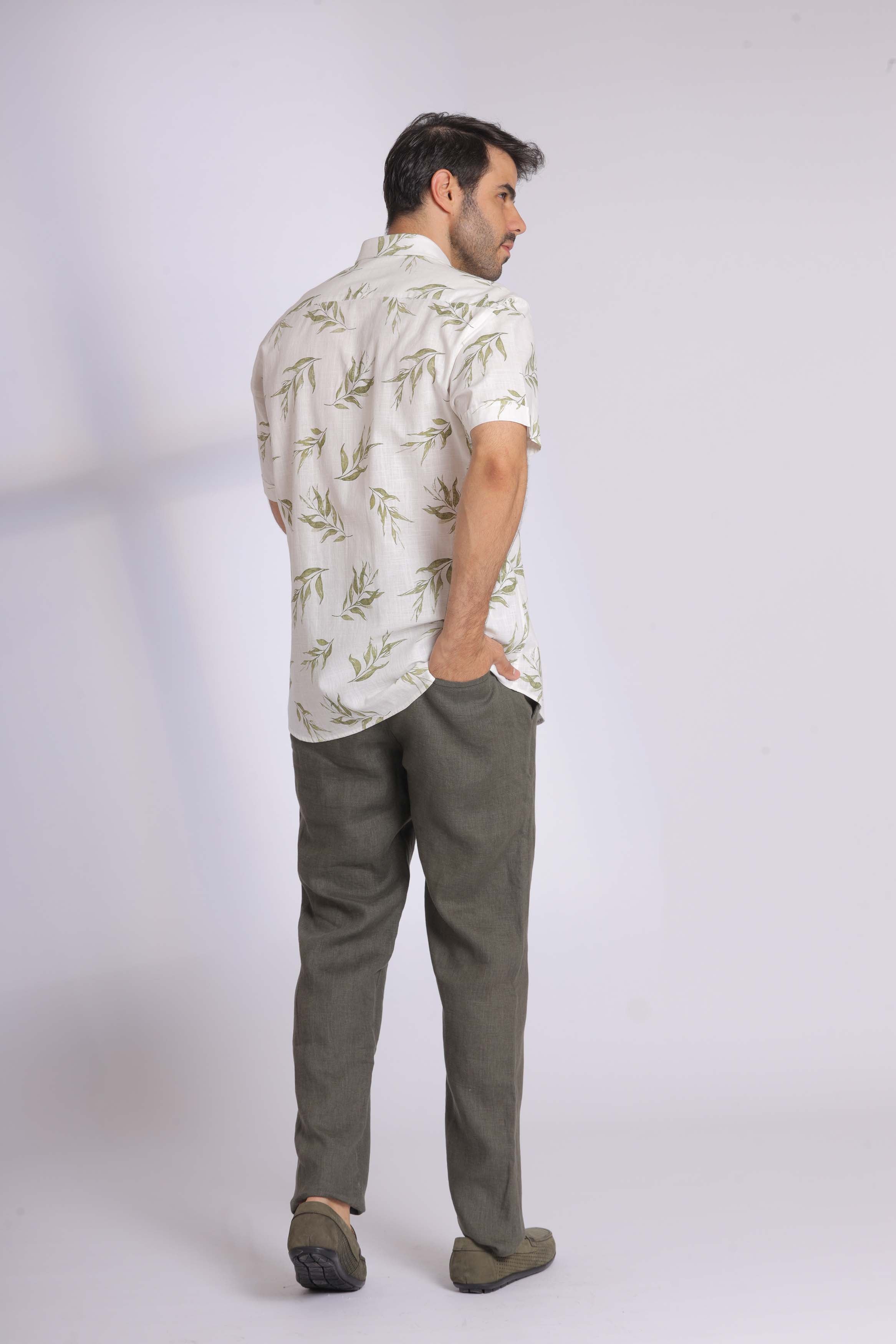 Short Sleeve Leaf Print Shirt