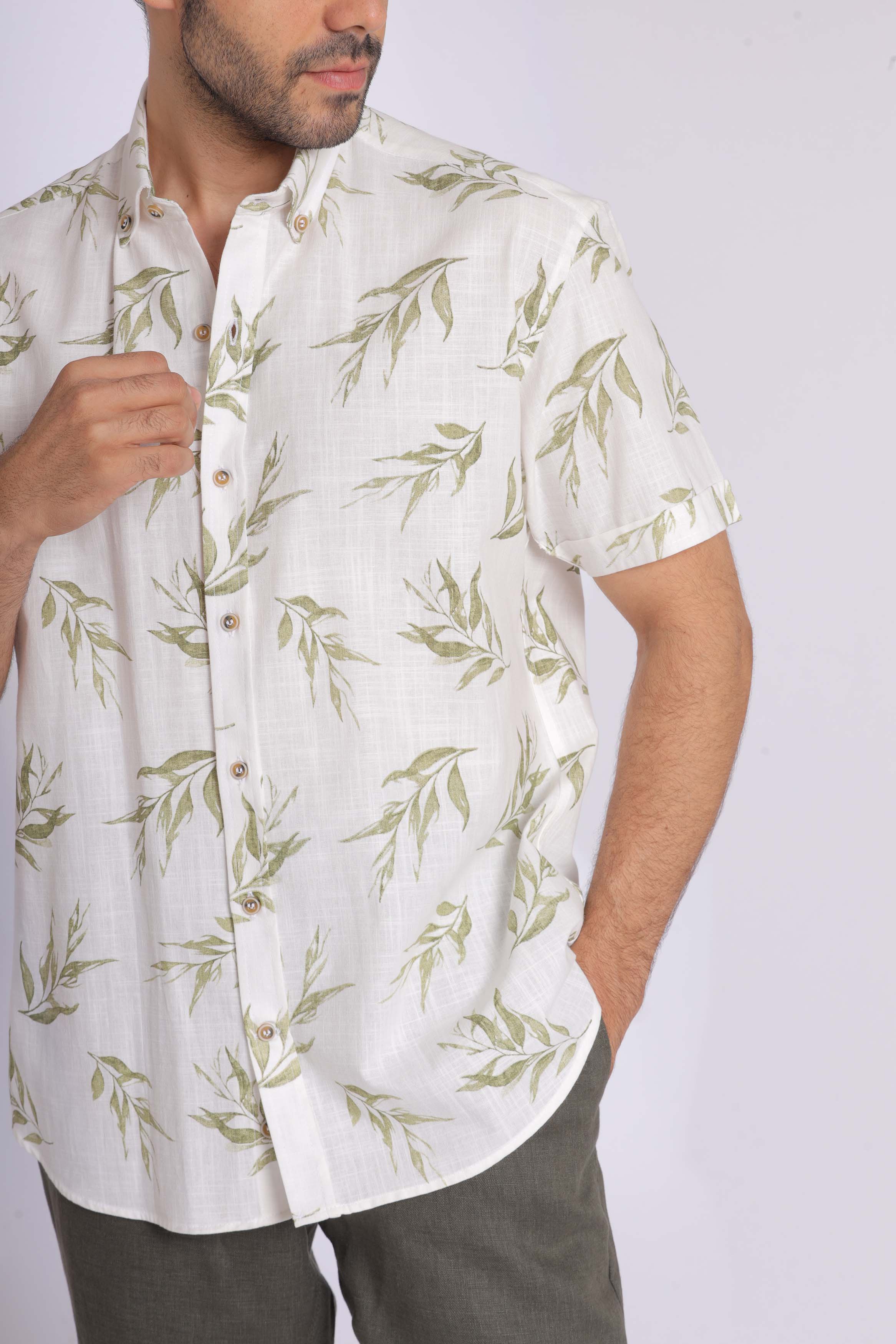 Short Sleeve Leaf Print Shirt