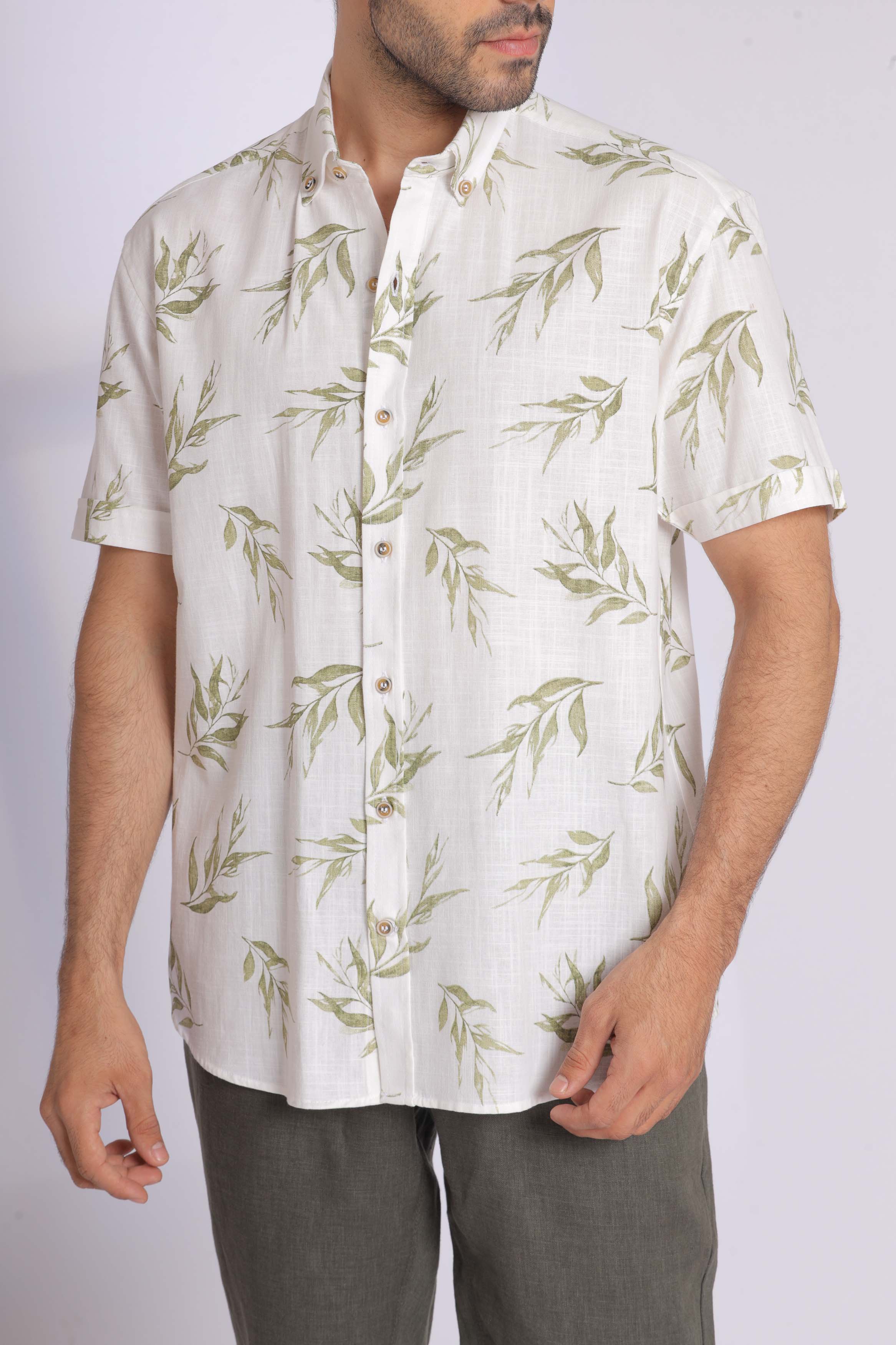 Short Sleeve Leaf Print Shirt