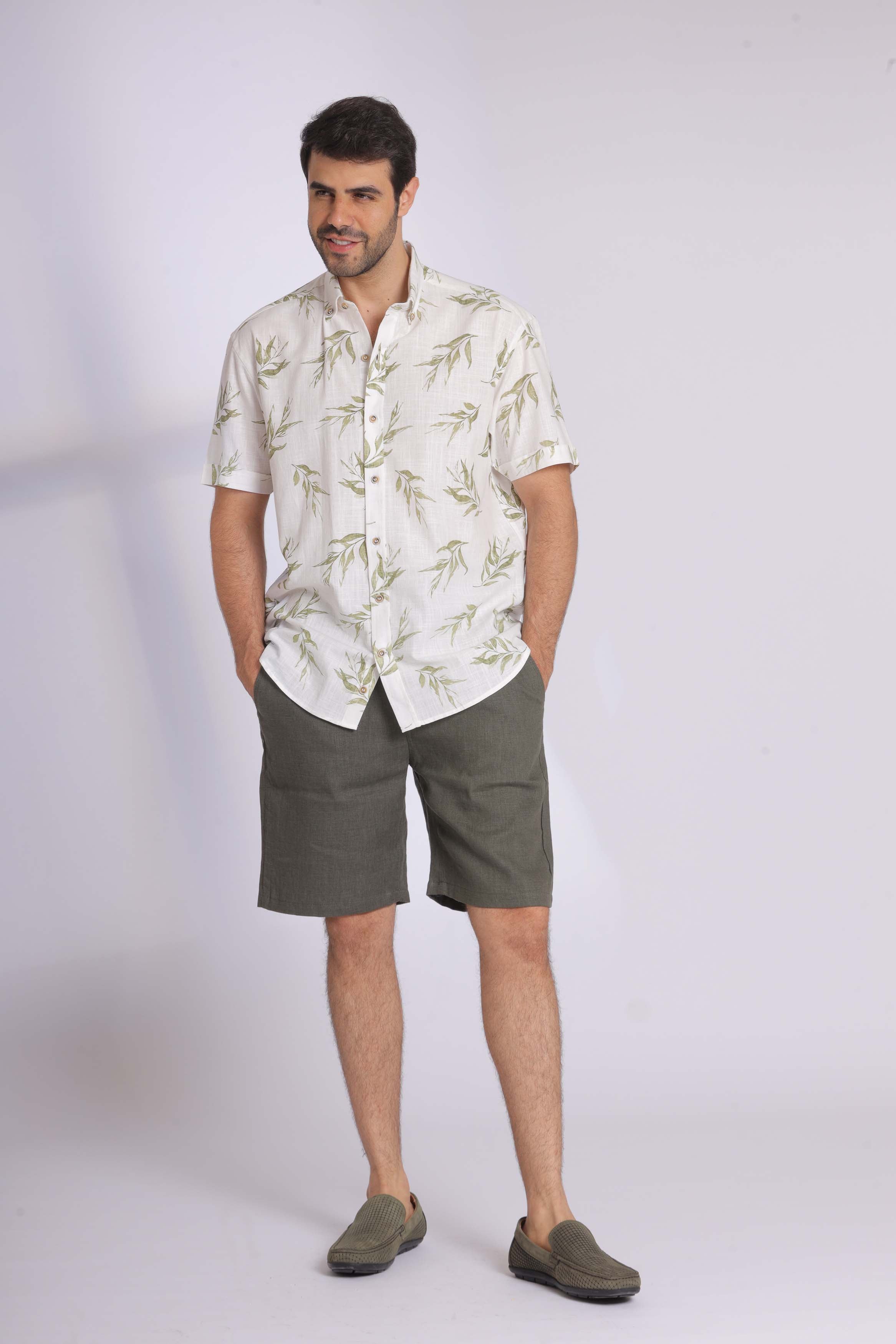 Short Sleeve Leaf Print Shirt