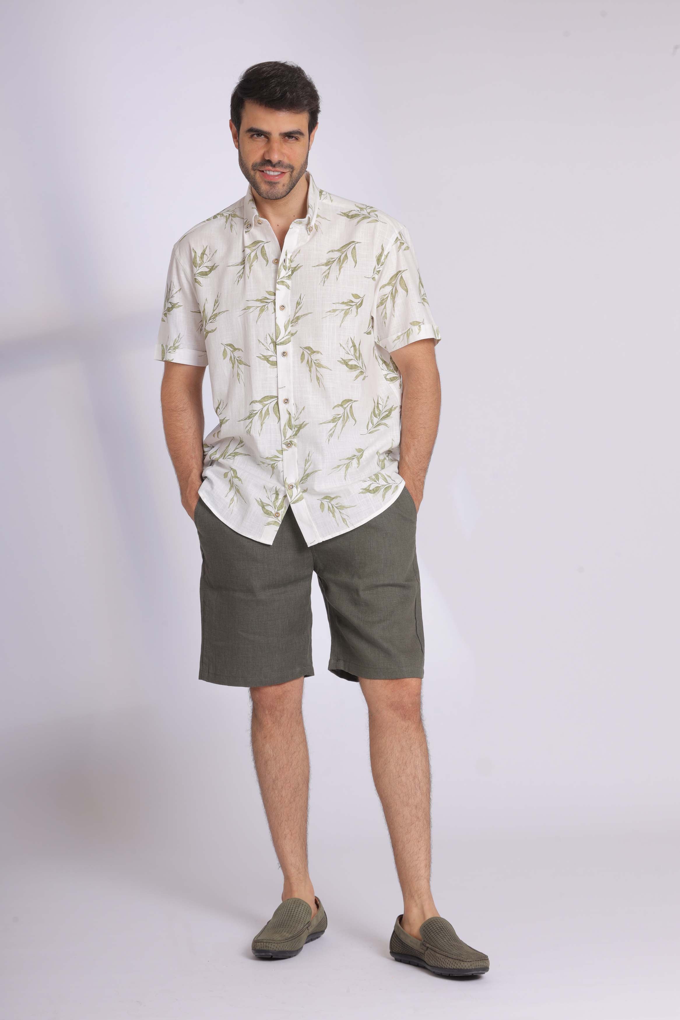 Short Sleeve Leaf Print Shirt