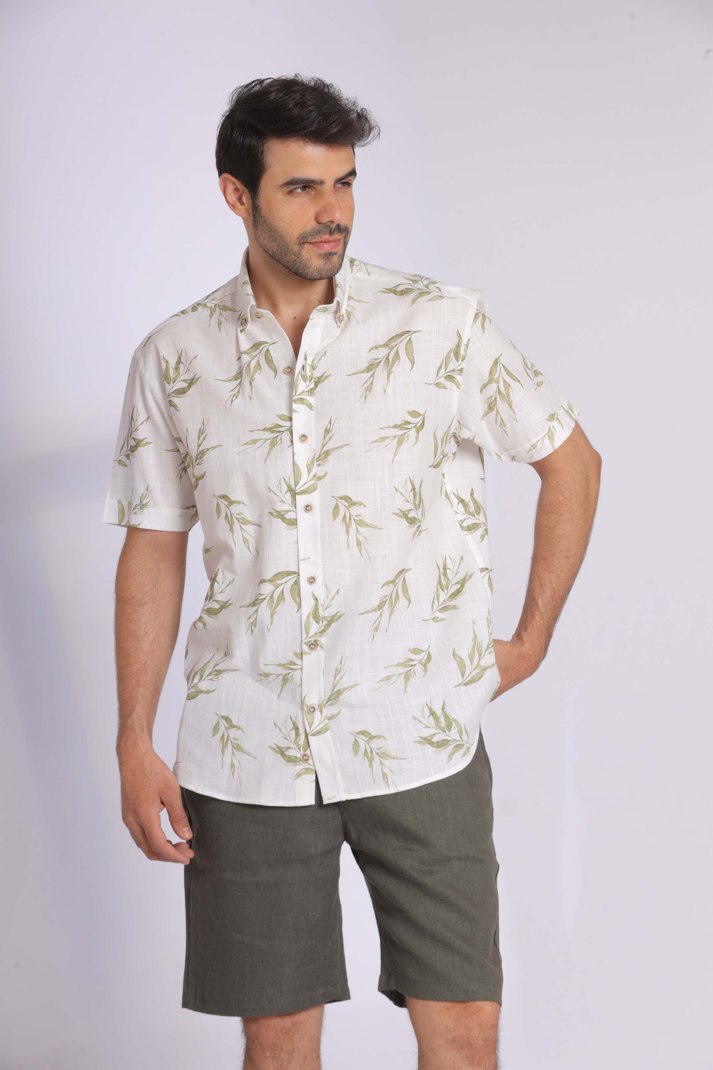 Short Sleeve Leaf Print Shirt