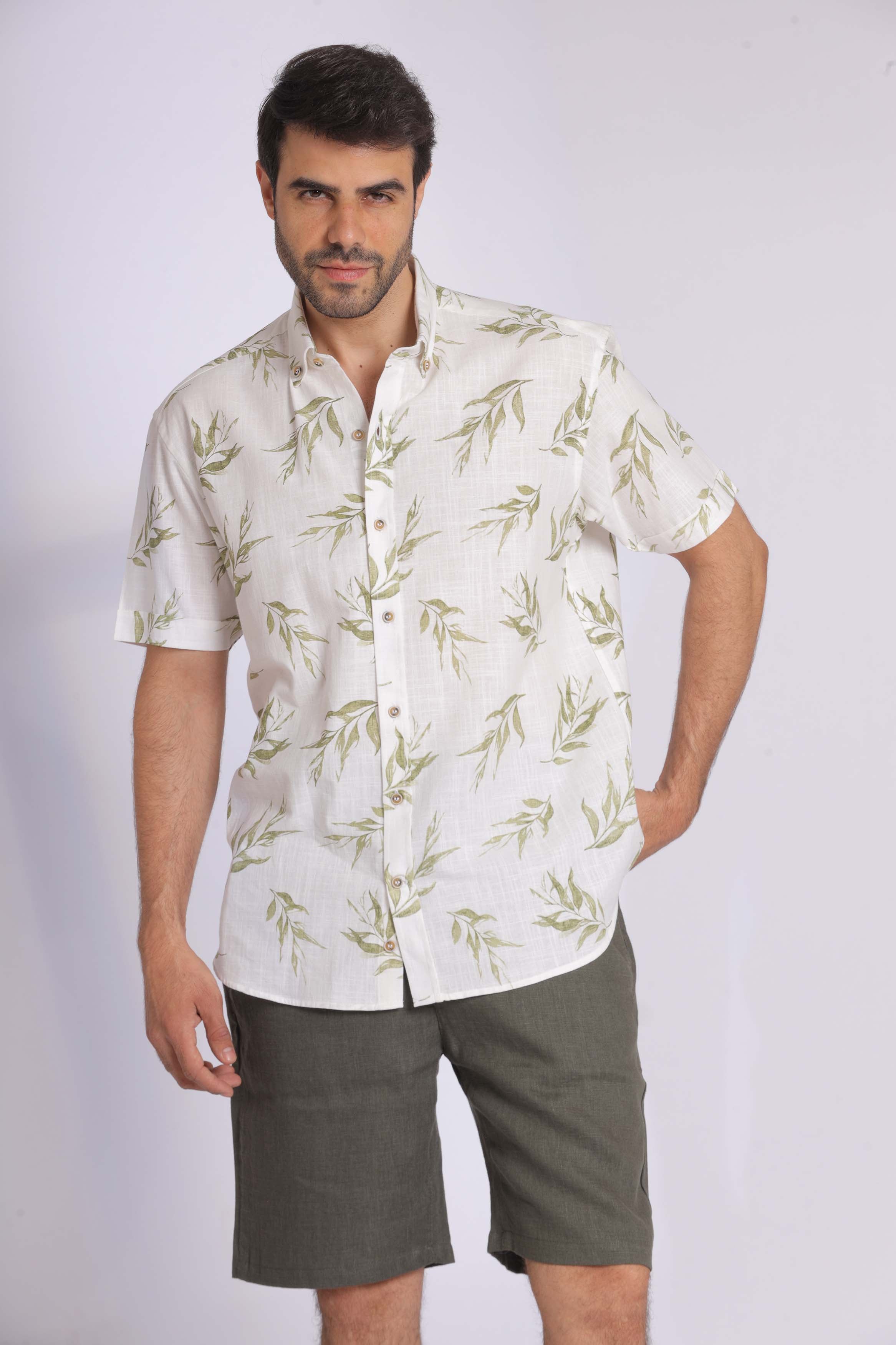 Short Sleeve Leaf Print Shirt