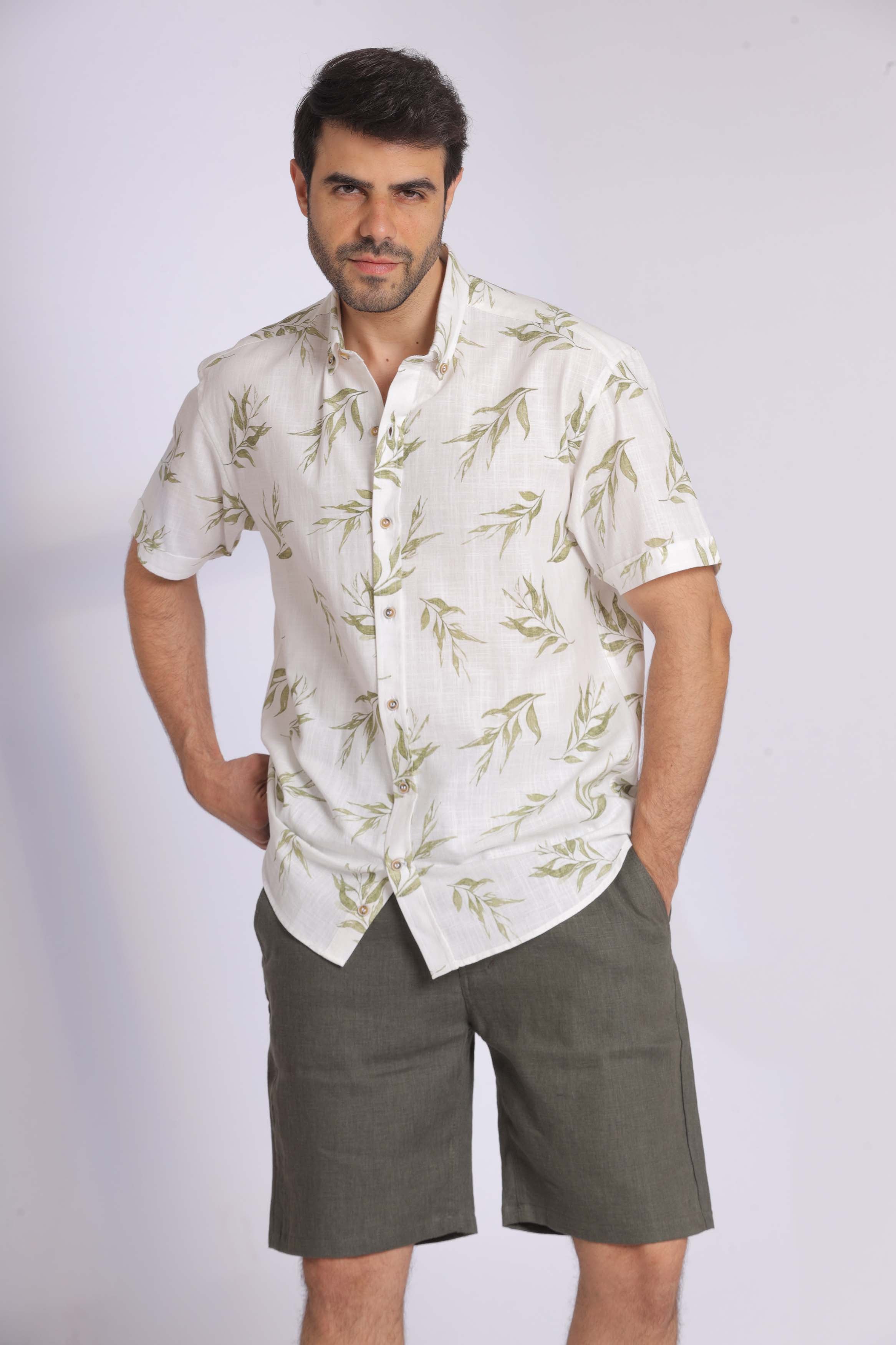 Short Sleeve Leaf Print Shirt