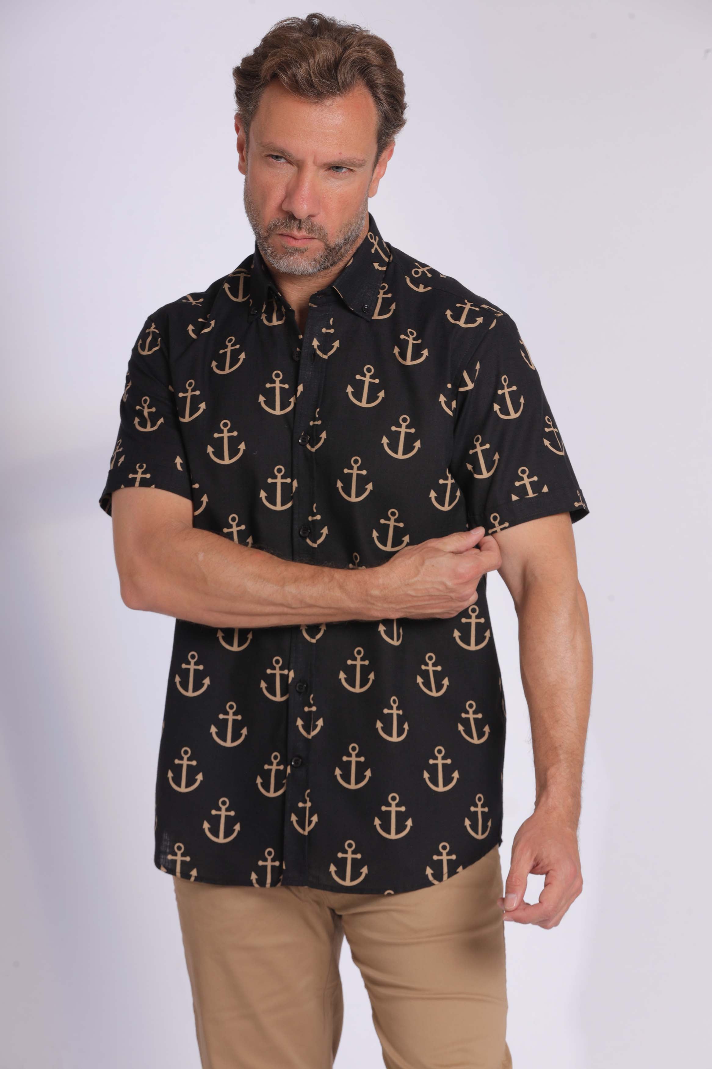 Navy Anchor-Print Short Sleeved Shirt