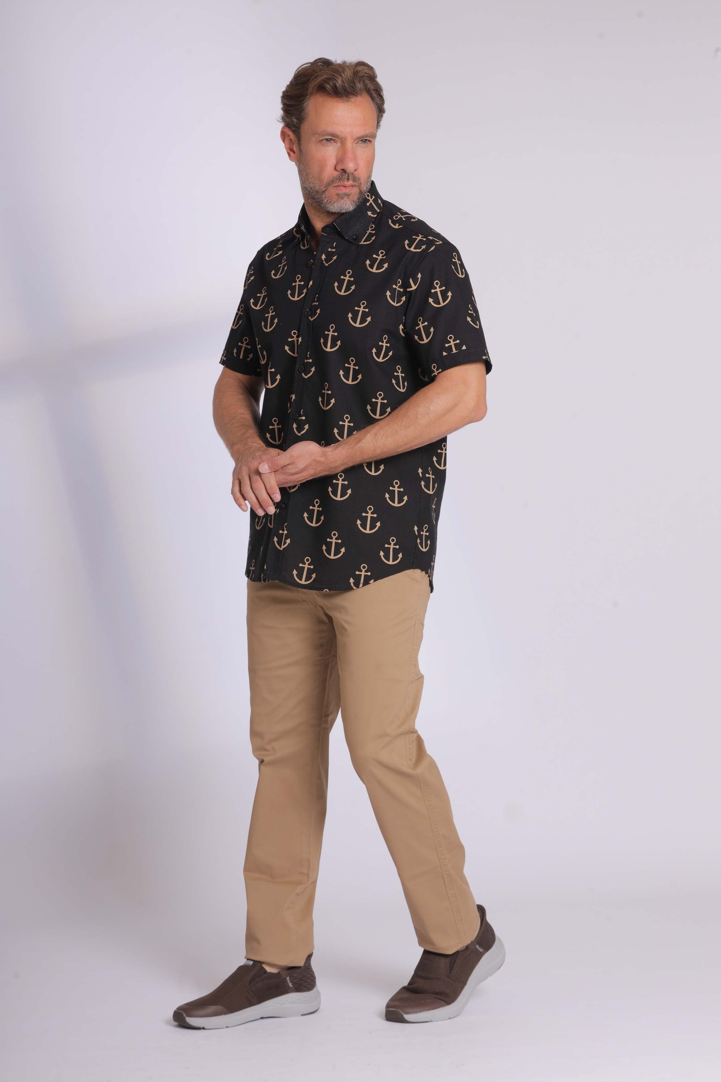 Navy Anchor-Print Short Sleeved Shirt