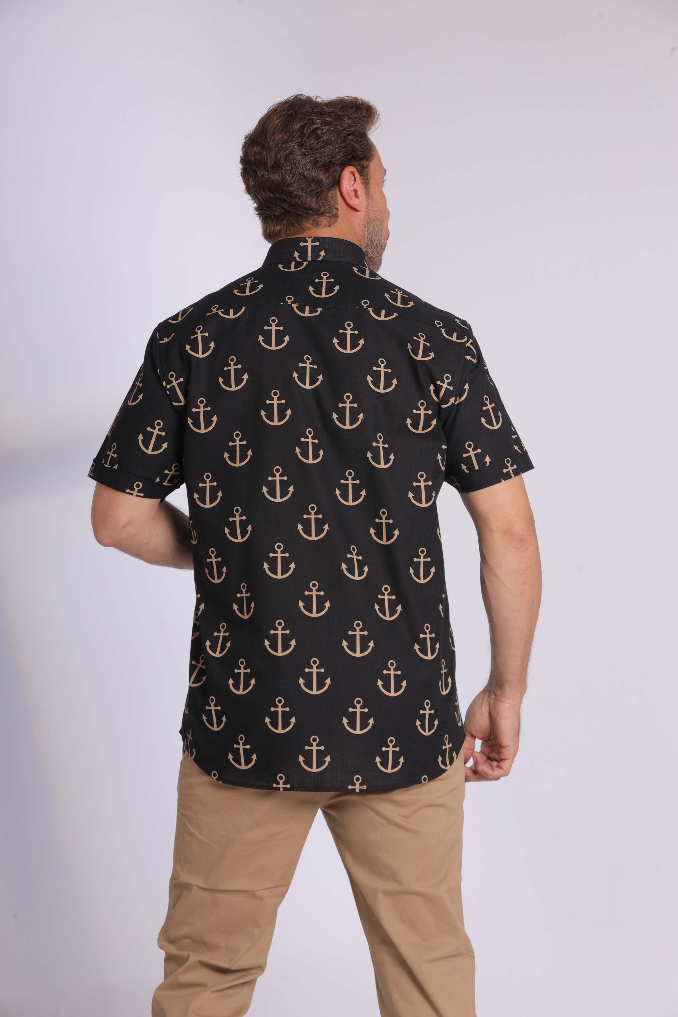 Navy Anchor-Print Short Sleeved Shirt