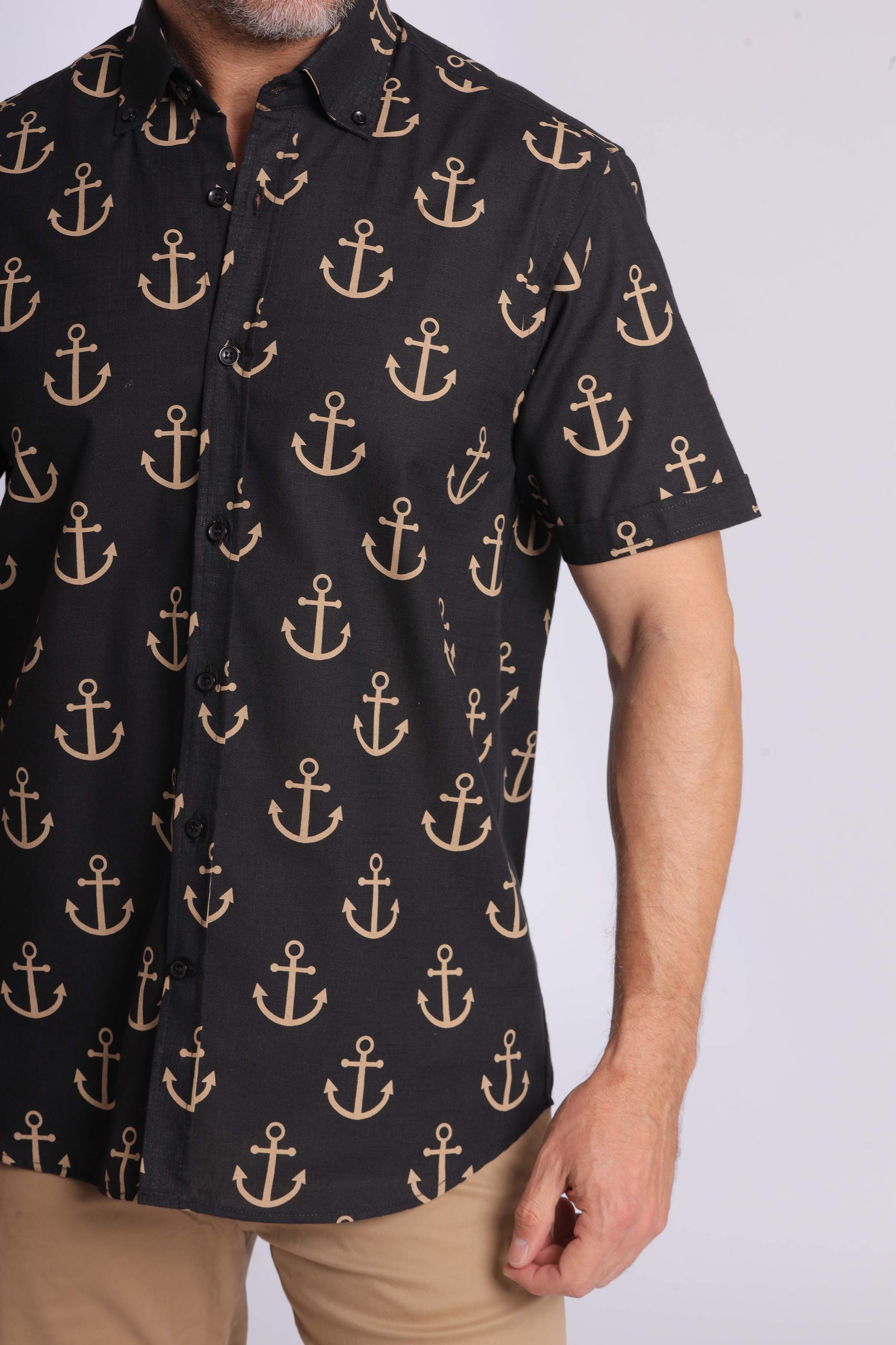 Navy Anchor-Print Short Sleeved Shirt