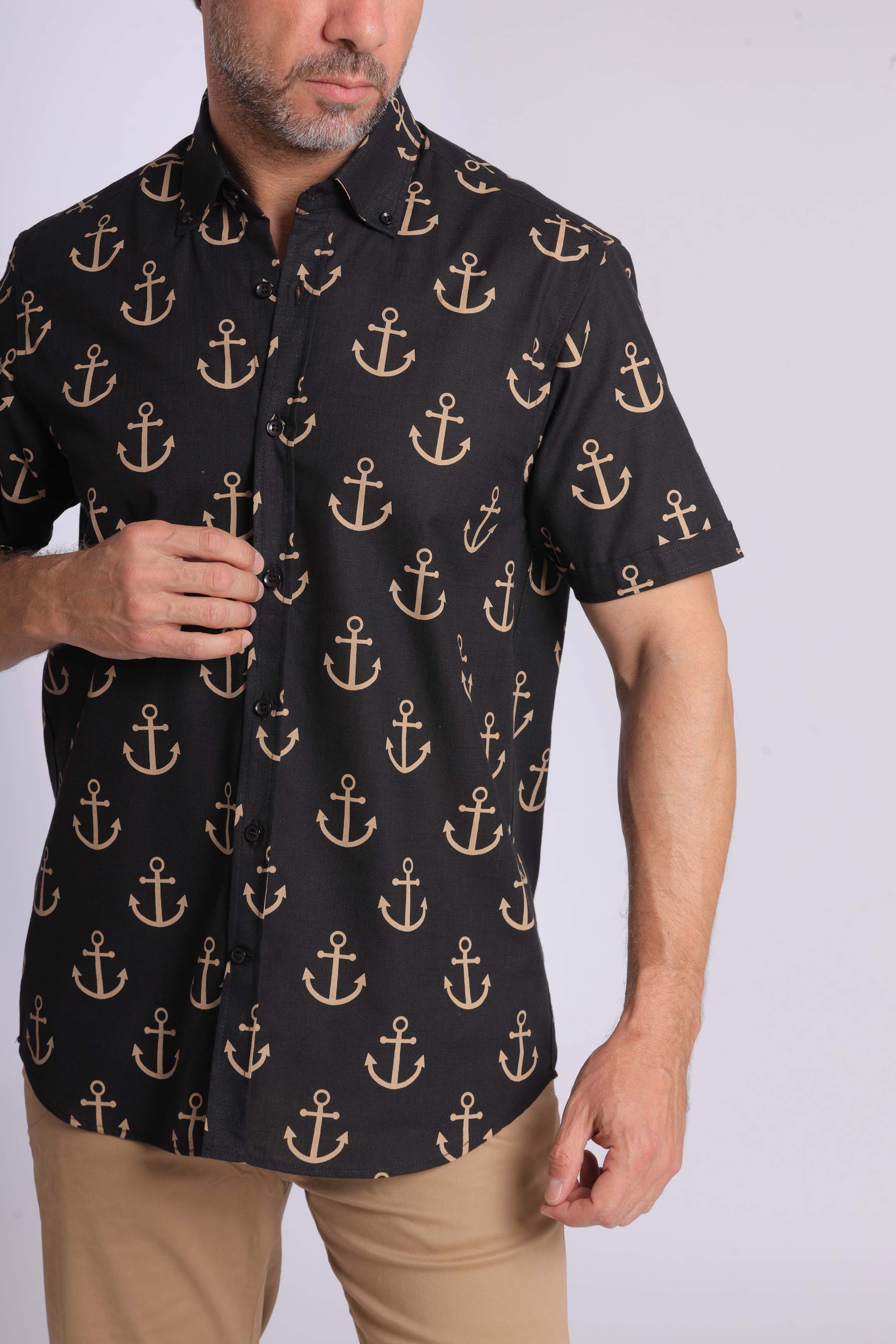 Navy Anchor-Print Short Sleeved Shirt