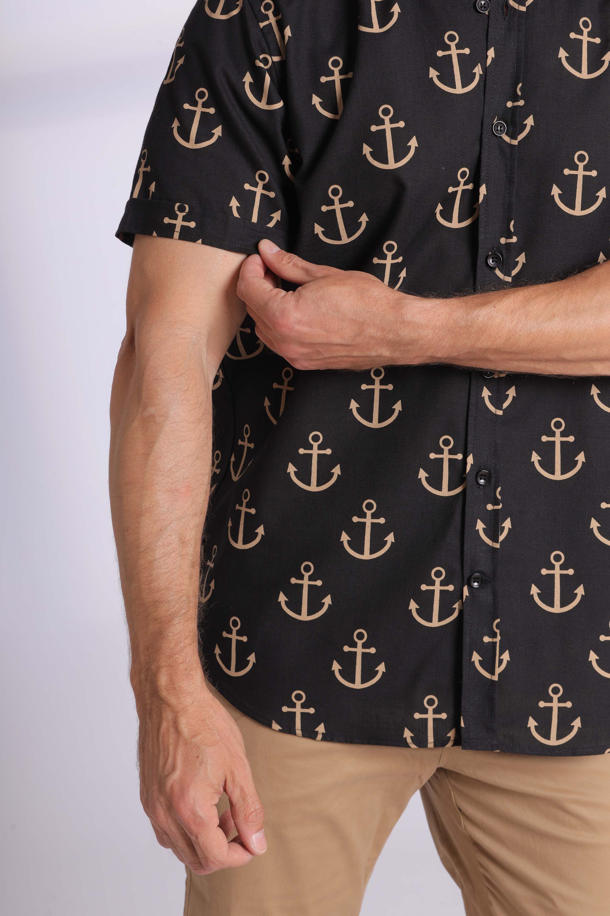 Navy Anchor-Print Short Sleeved Shirt