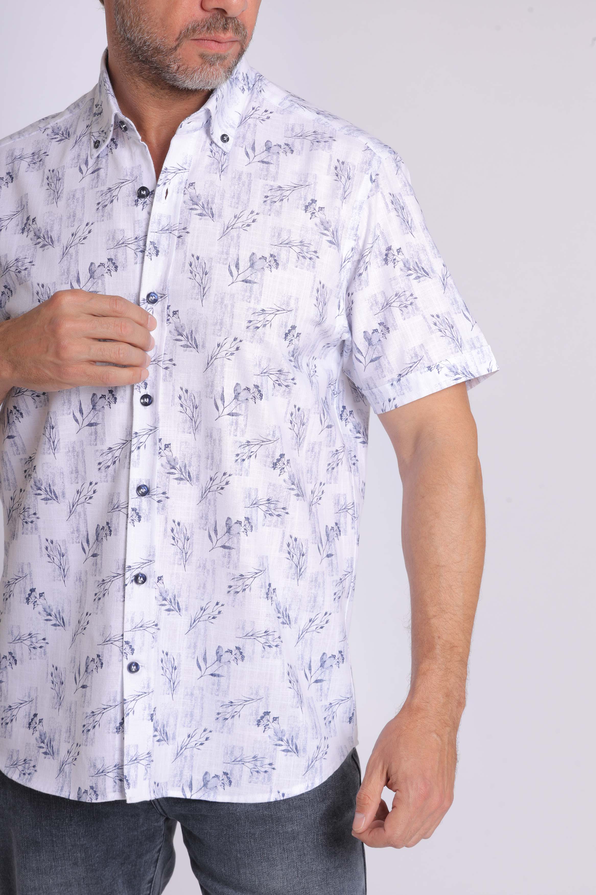 Blue Floral Short Sleeve Shirt