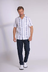 Blue Greek Patterned Short Sleeve Shirt