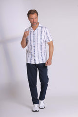 Blue Greek Patterned Short Sleeve Shirt