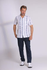 Blue Greek Patterned Short Sleeve Shirt