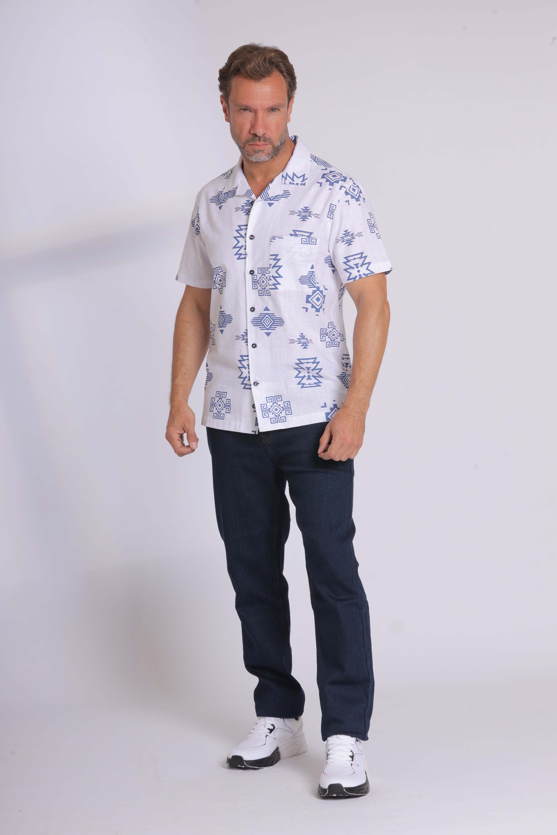 Blue Aztec Short Sleeve Shirt