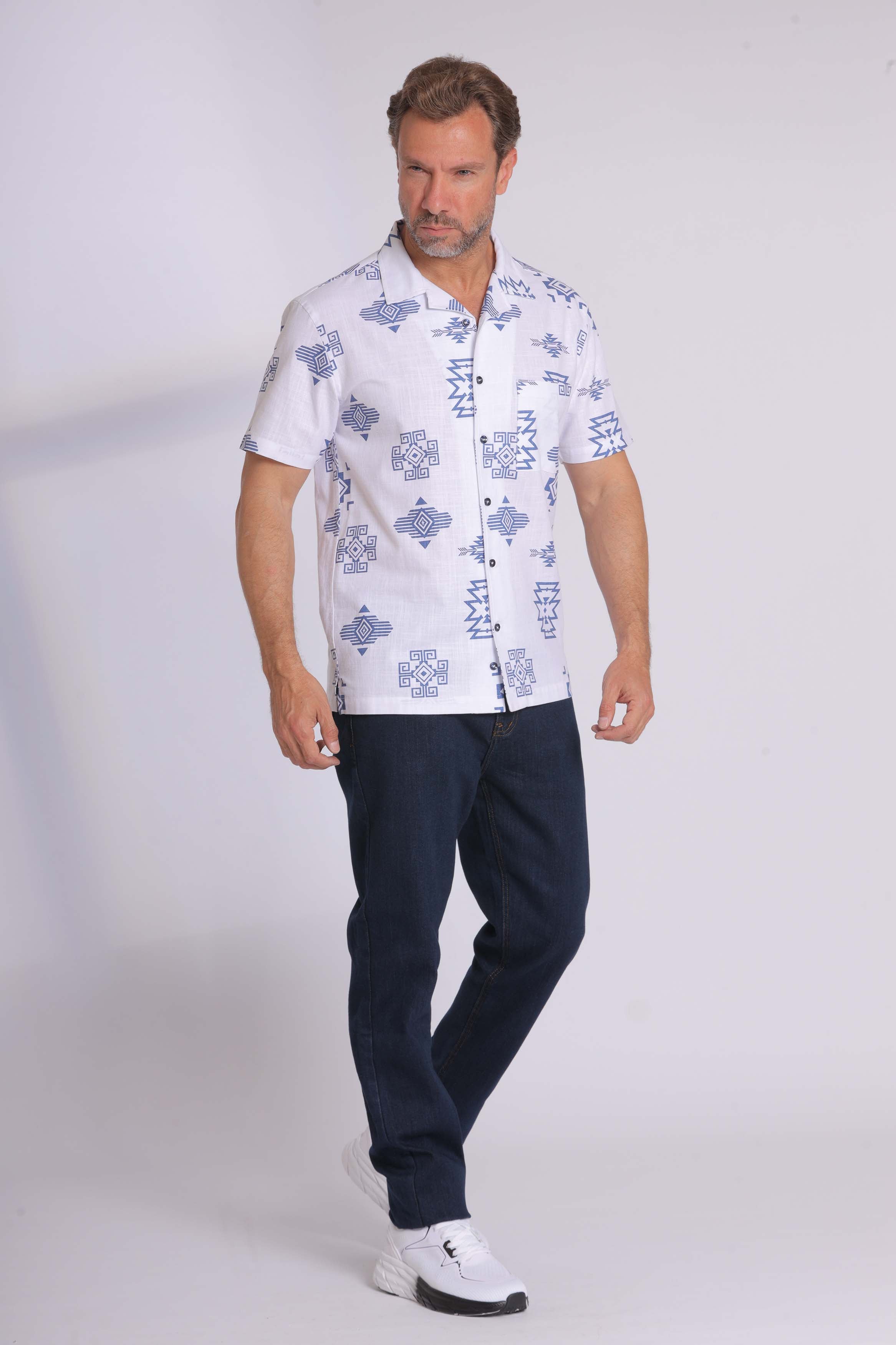 Blue Aztec Short Sleeve Shirt