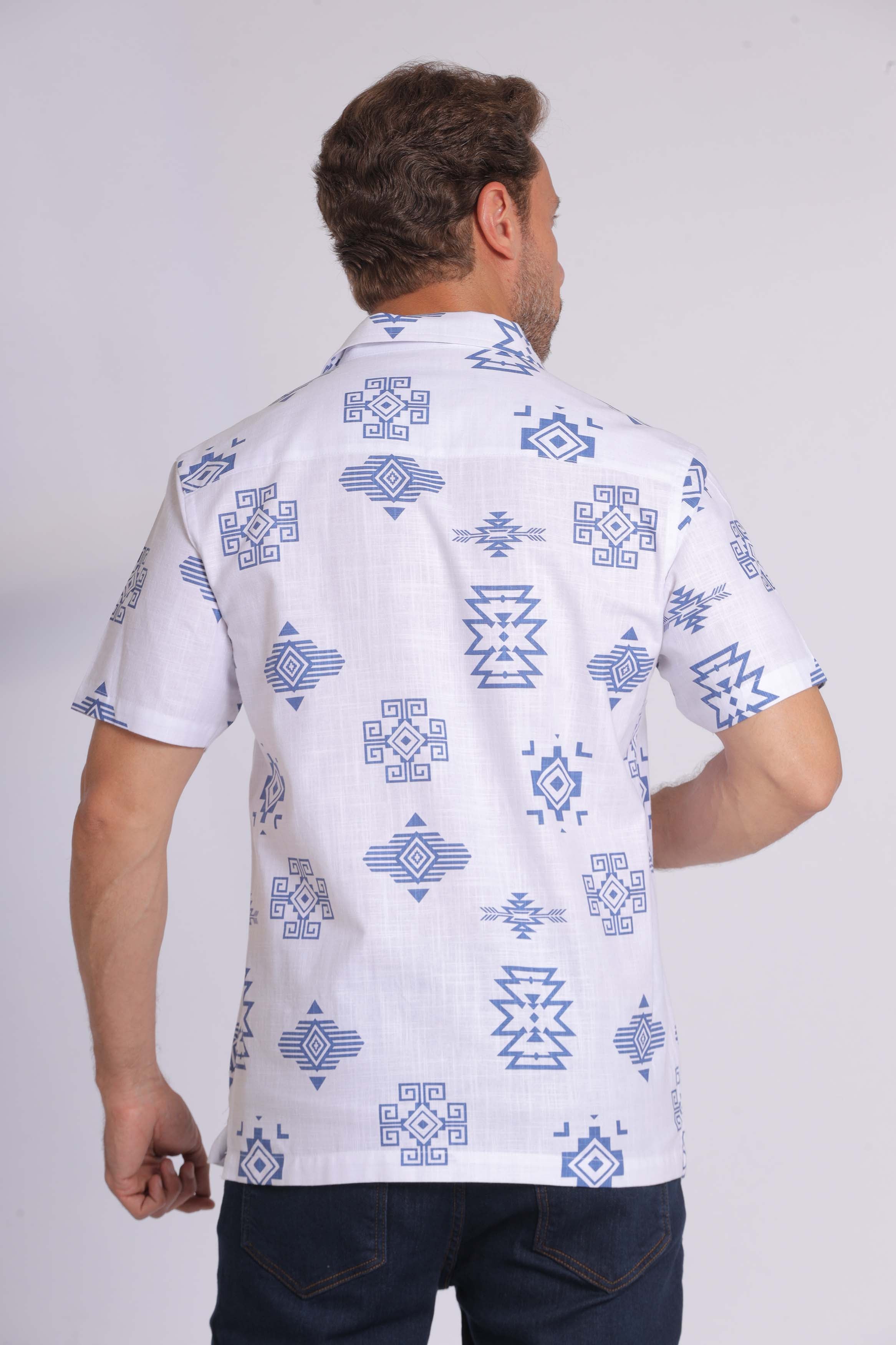 Blue Aztec Short Sleeve Shirt