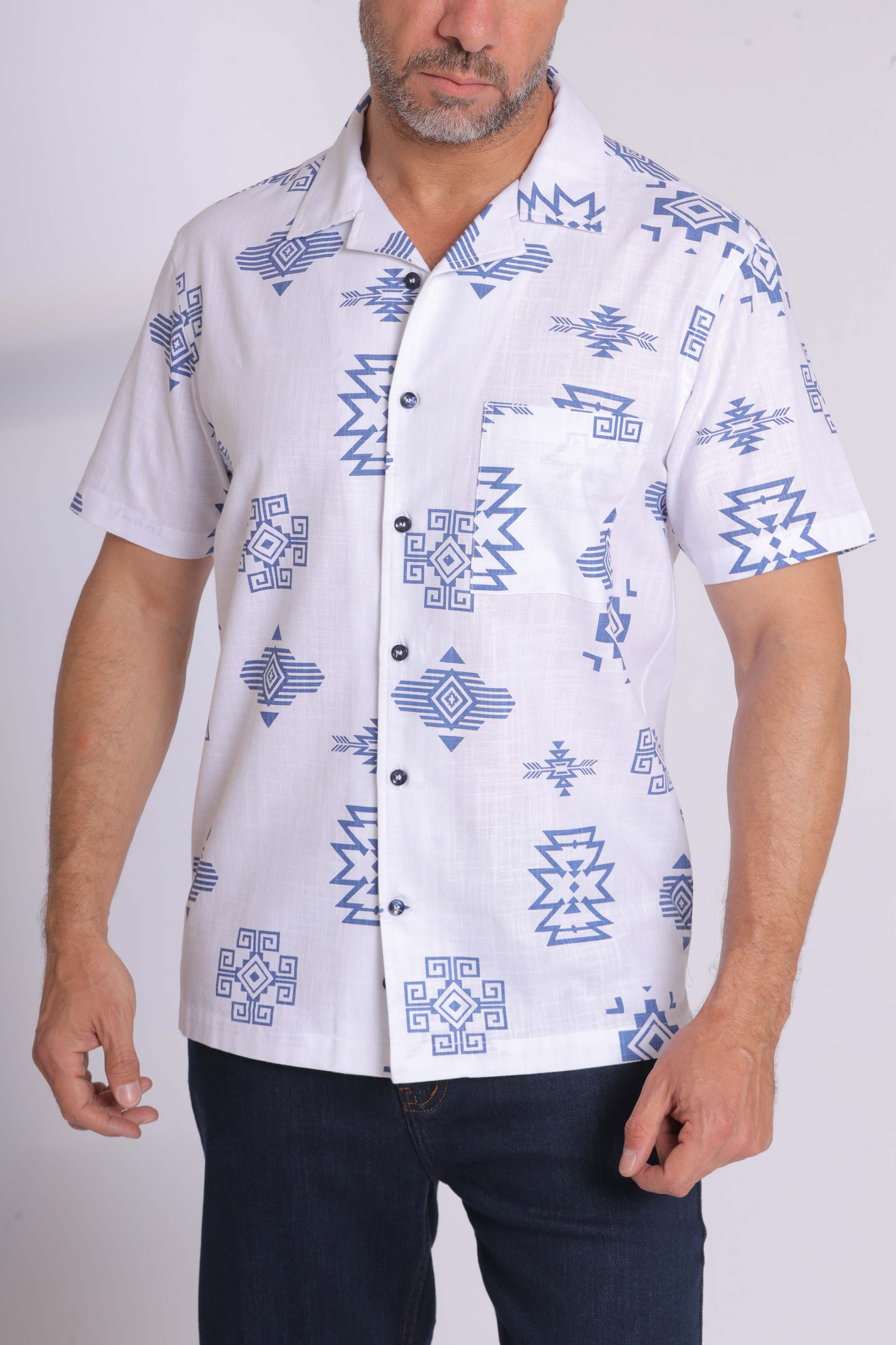 Blue Aztec Short Sleeve Shirt