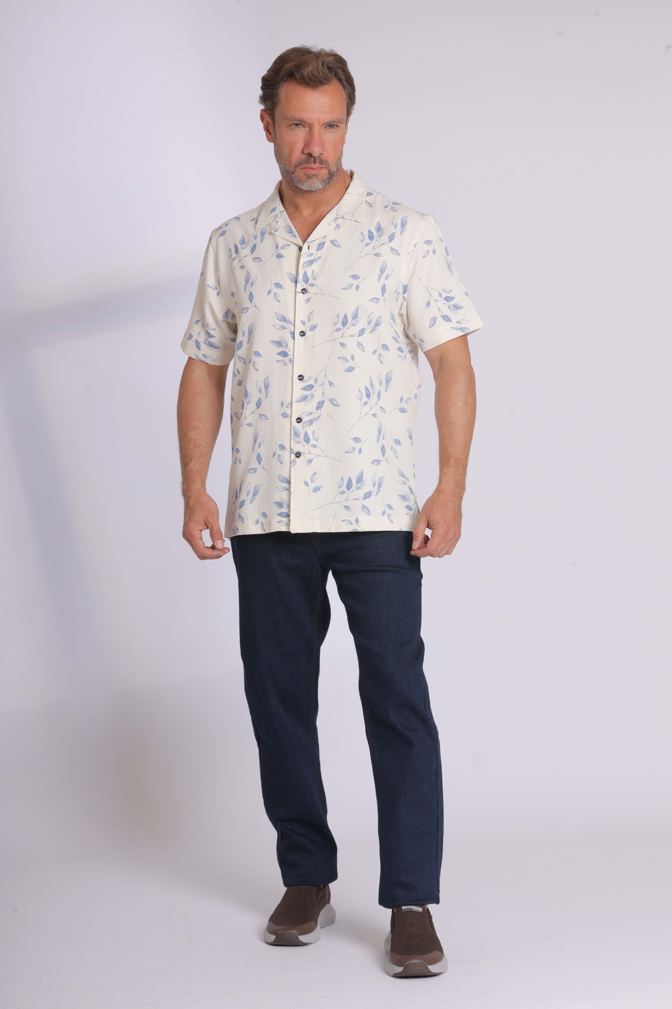 Cream Floral Short Sleeve Shirt