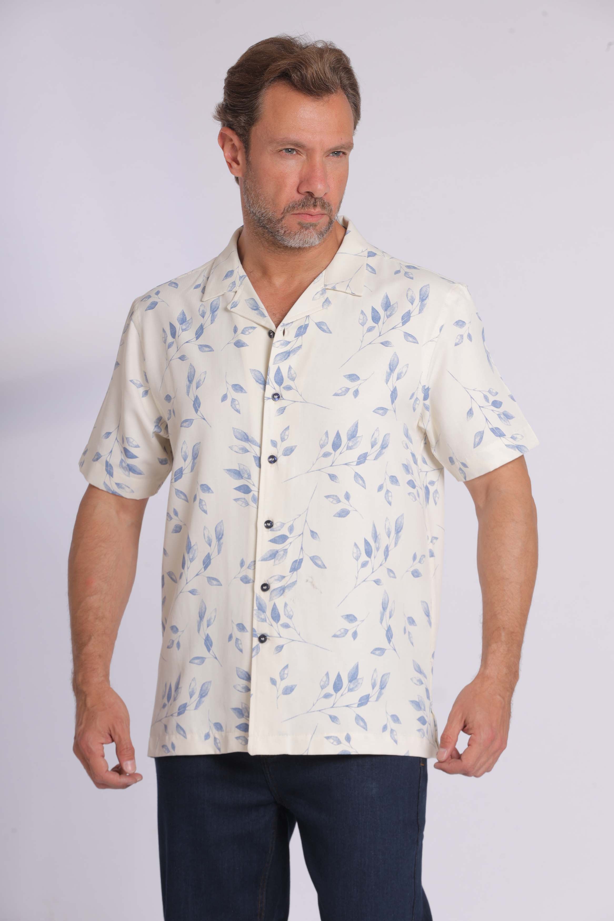 Cream Floral Short Sleeve Shirt