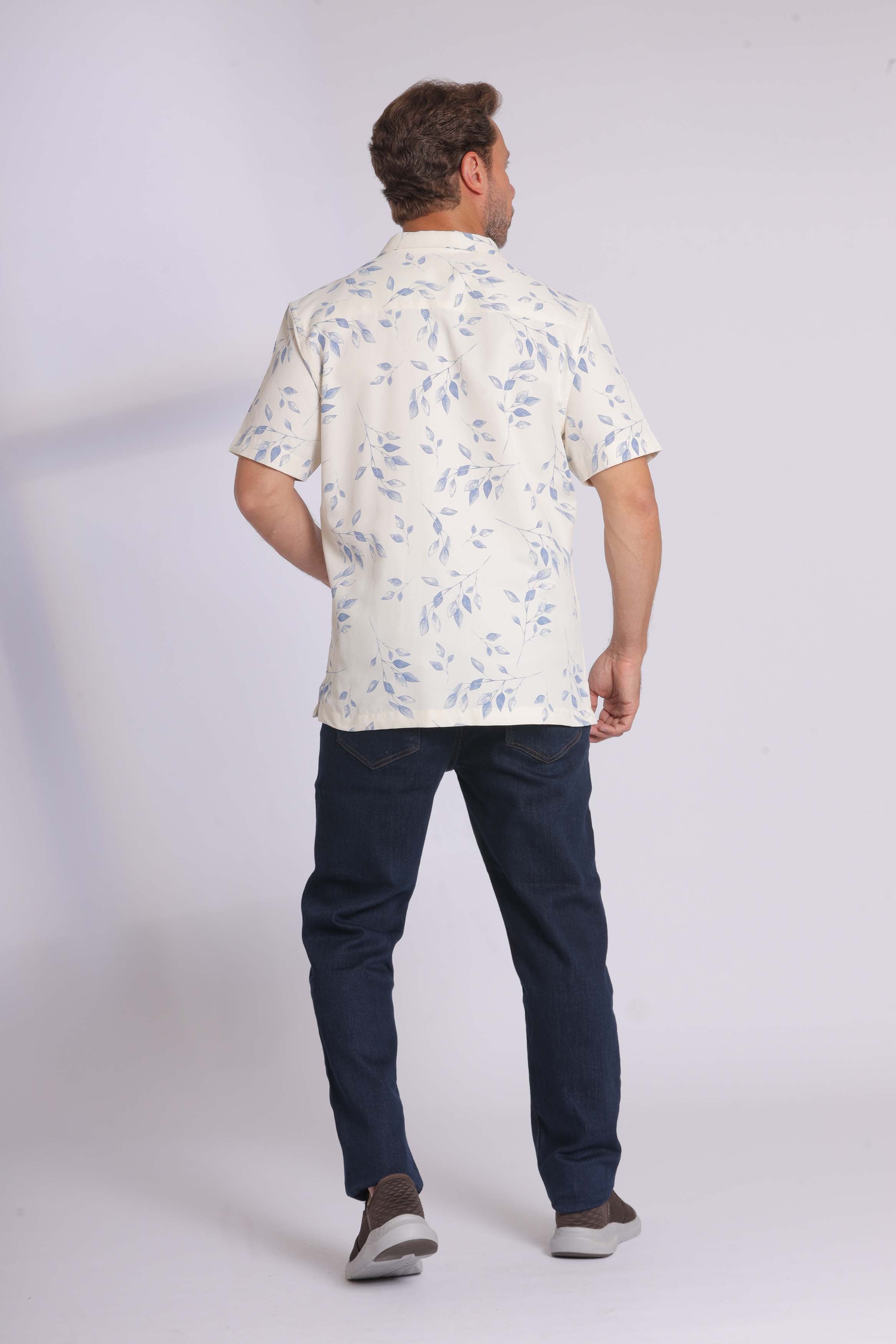 Cream Floral Short Sleeve Shirt