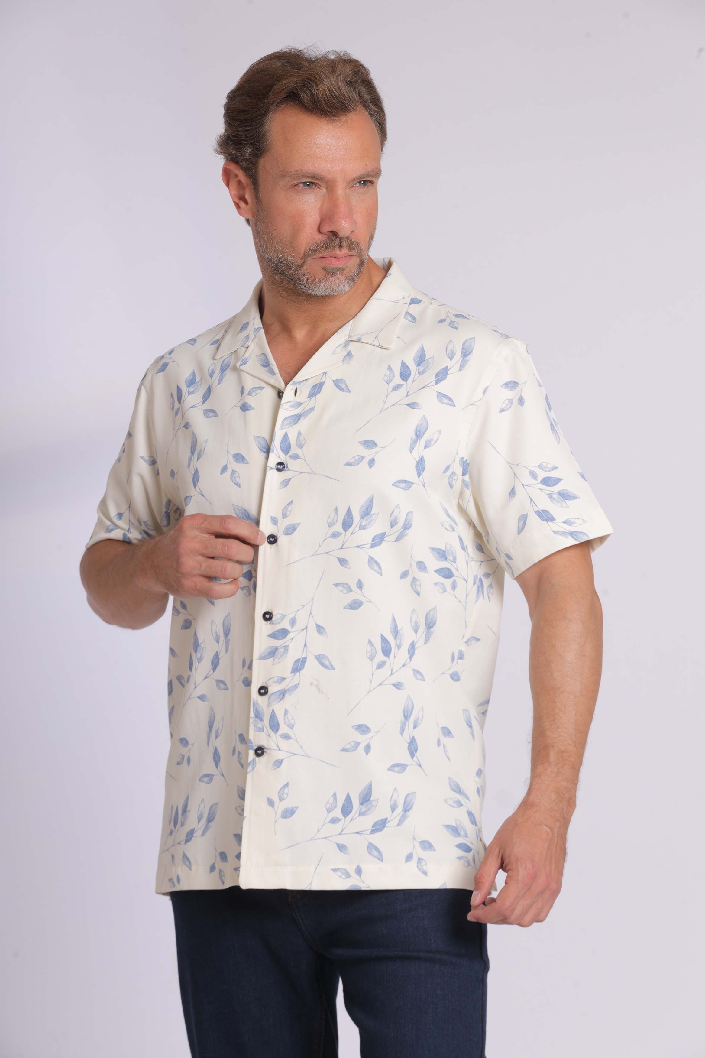 Cream Floral Short Sleeve Shirt