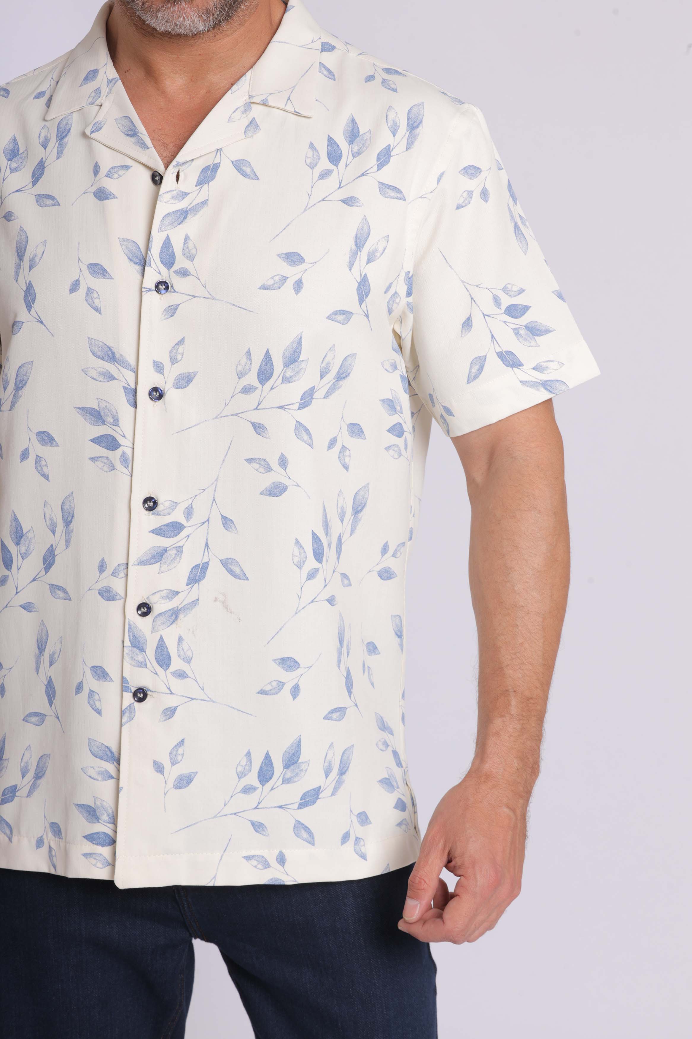 Cream Floral Short Sleeve Shirt