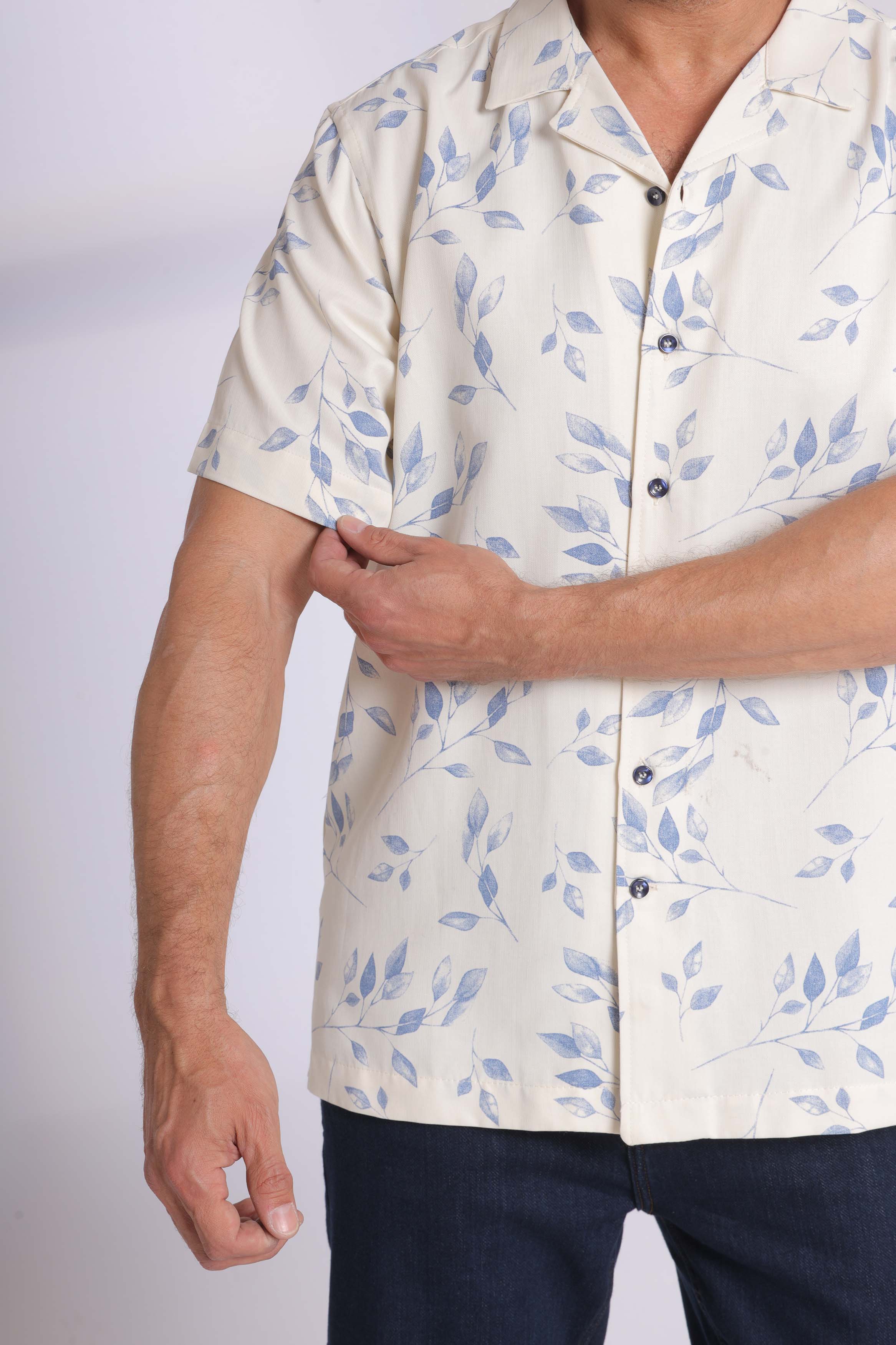 Cream Floral Short Sleeve Shirt