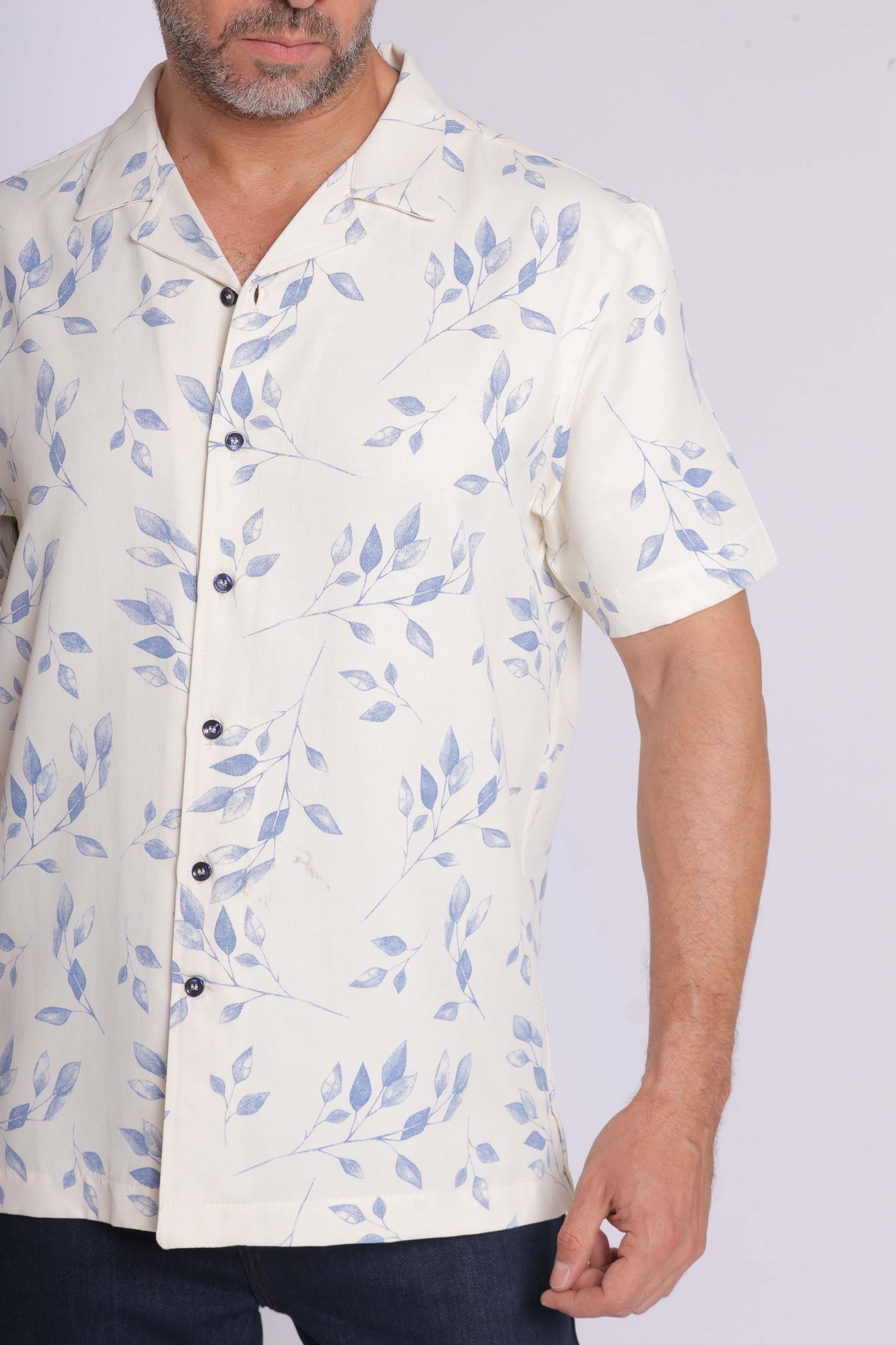 Cream Floral Short Sleeve Shirt