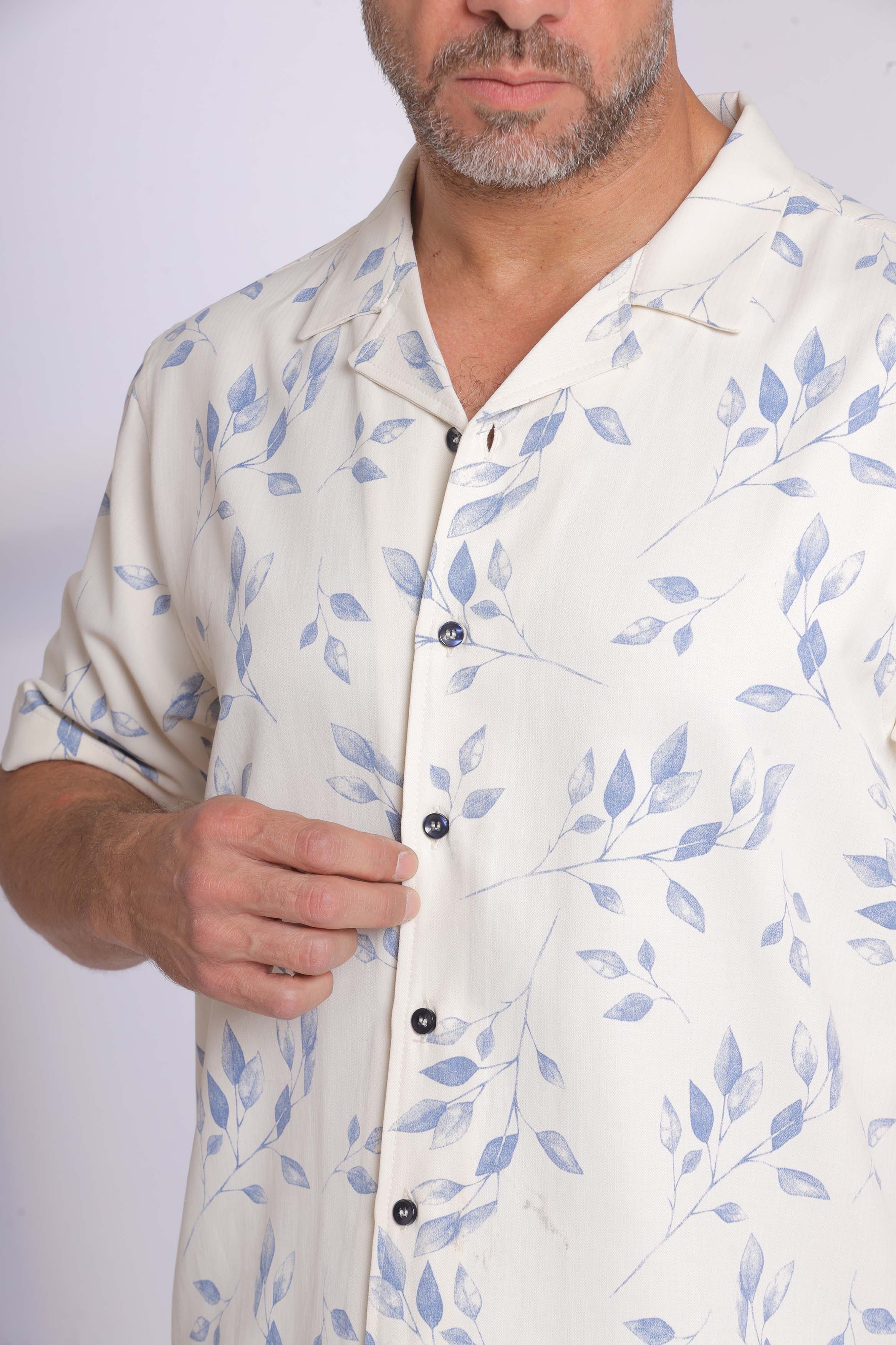 Cream Floral Short Sleeve Shirt