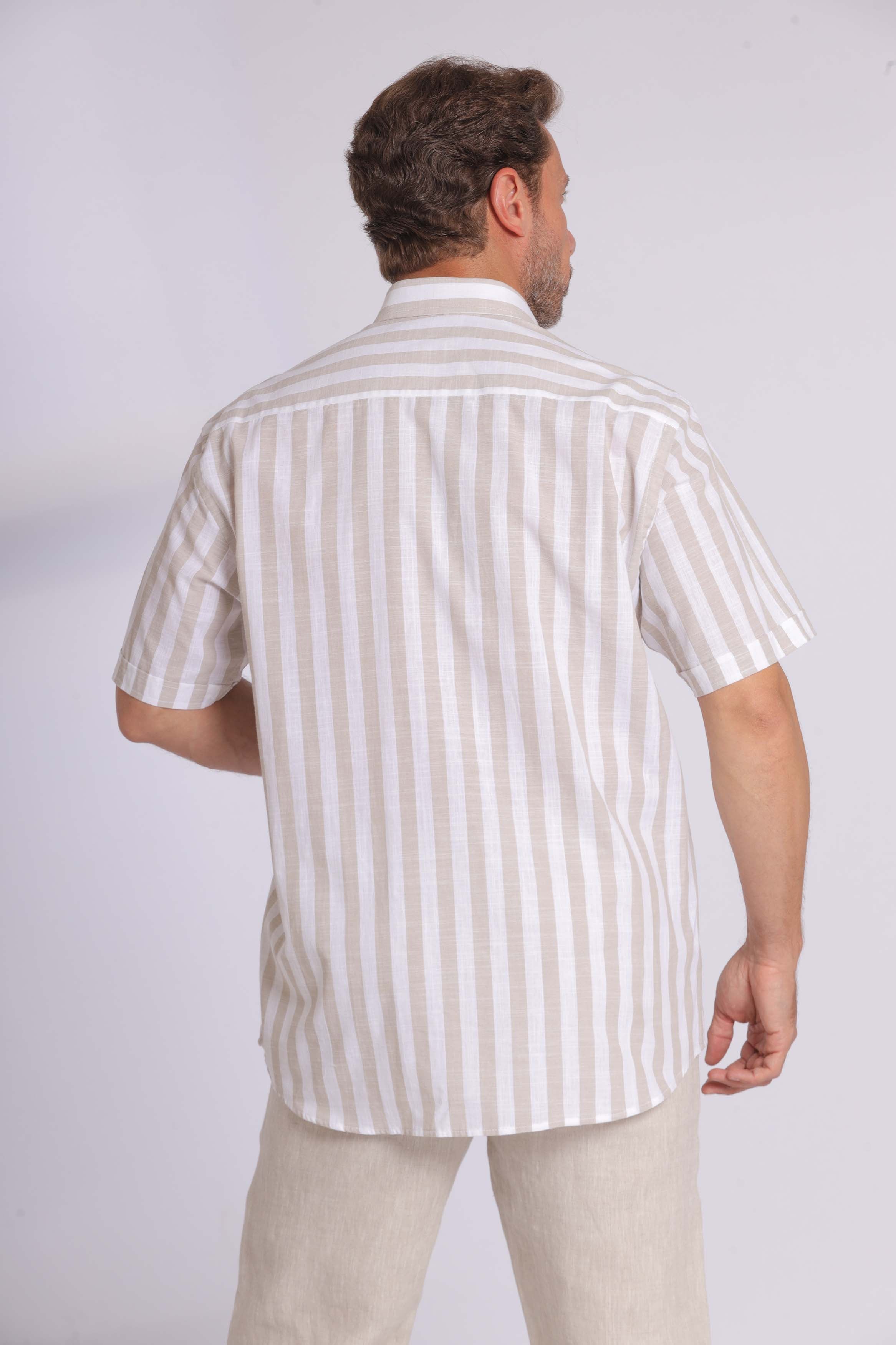 Linen Blue Striped Short Sleeve Shirt