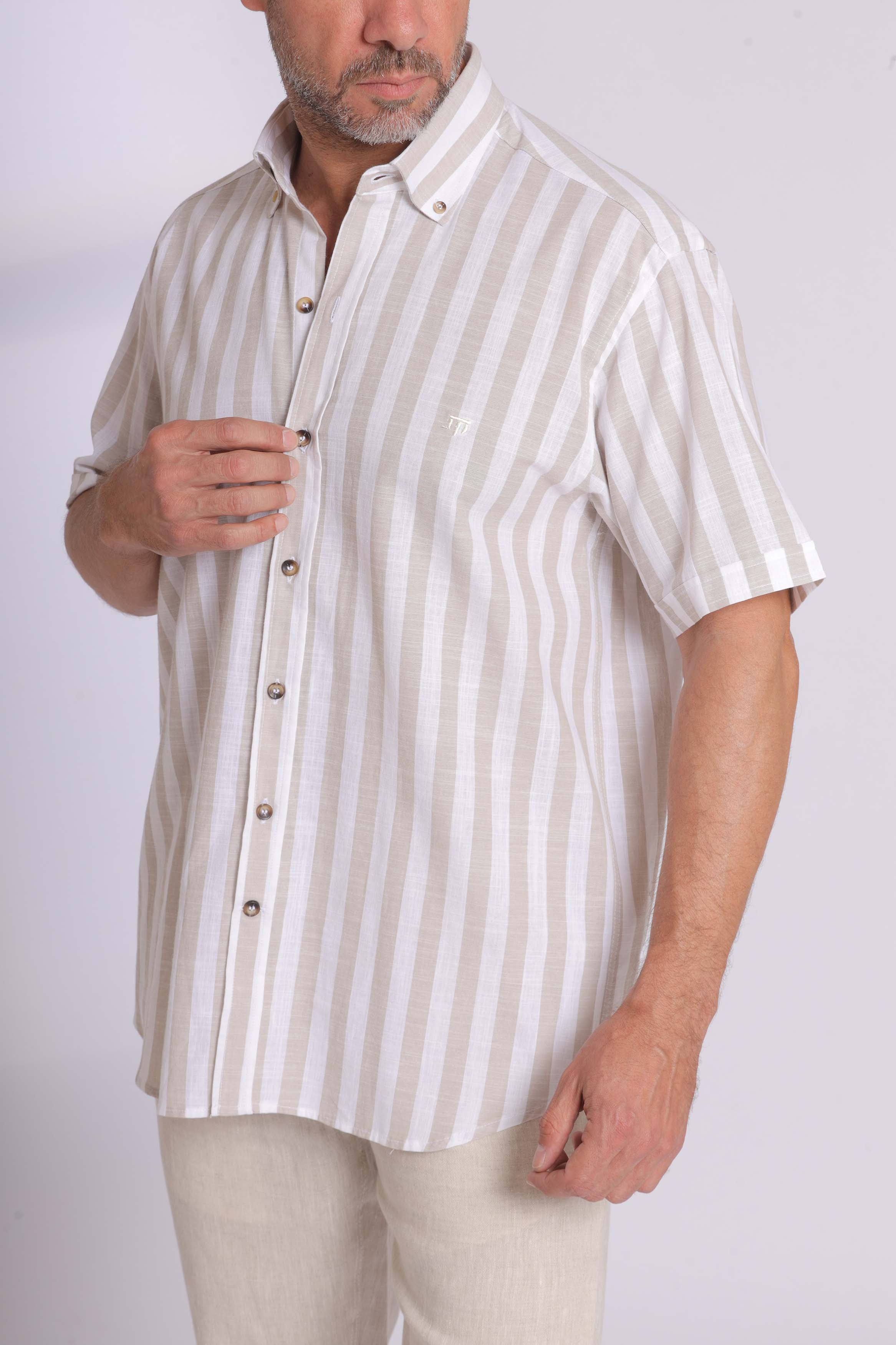 Linen Blue Striped Short Sleeve Shirt