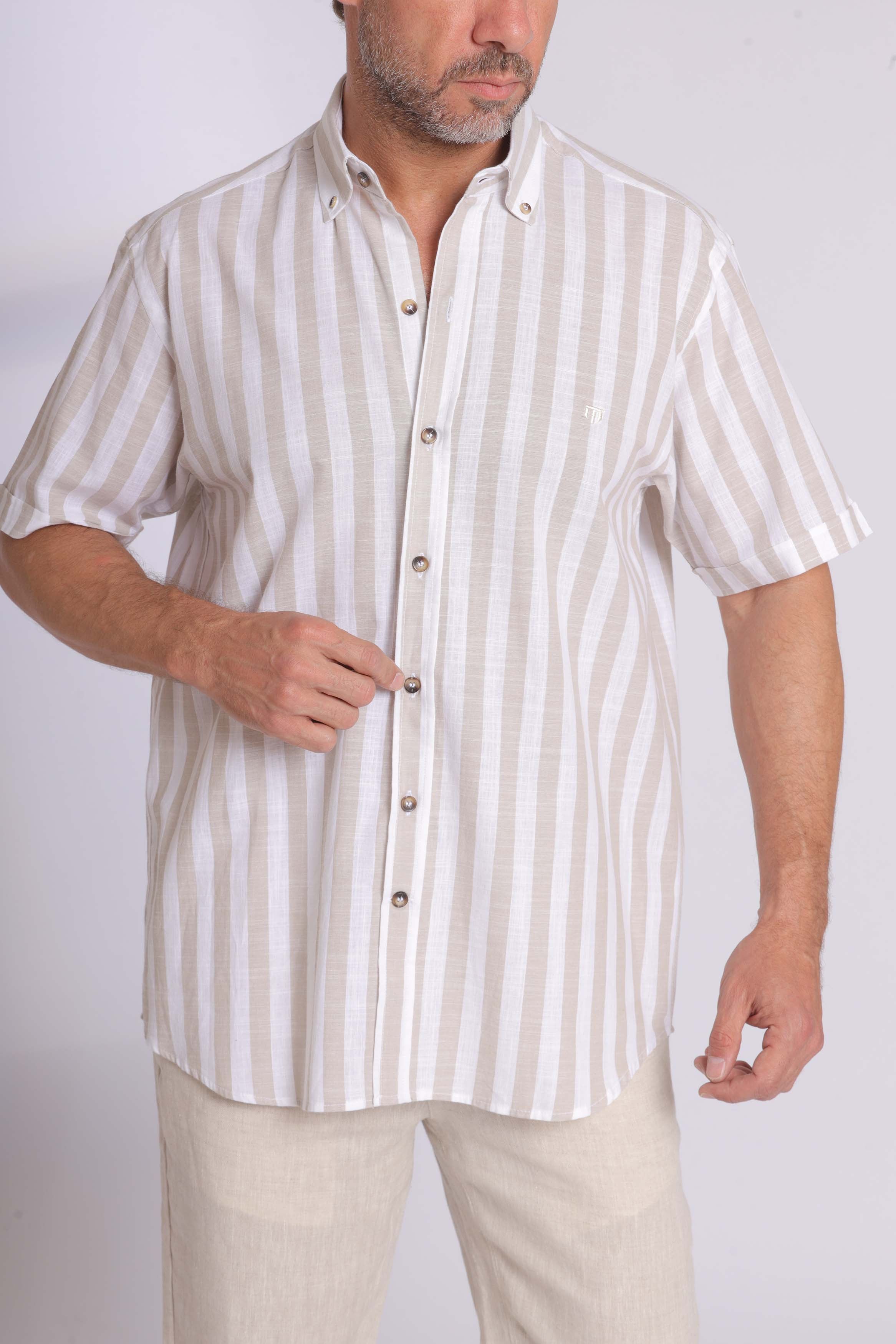 Linen Blue Striped Short Sleeve Shirt