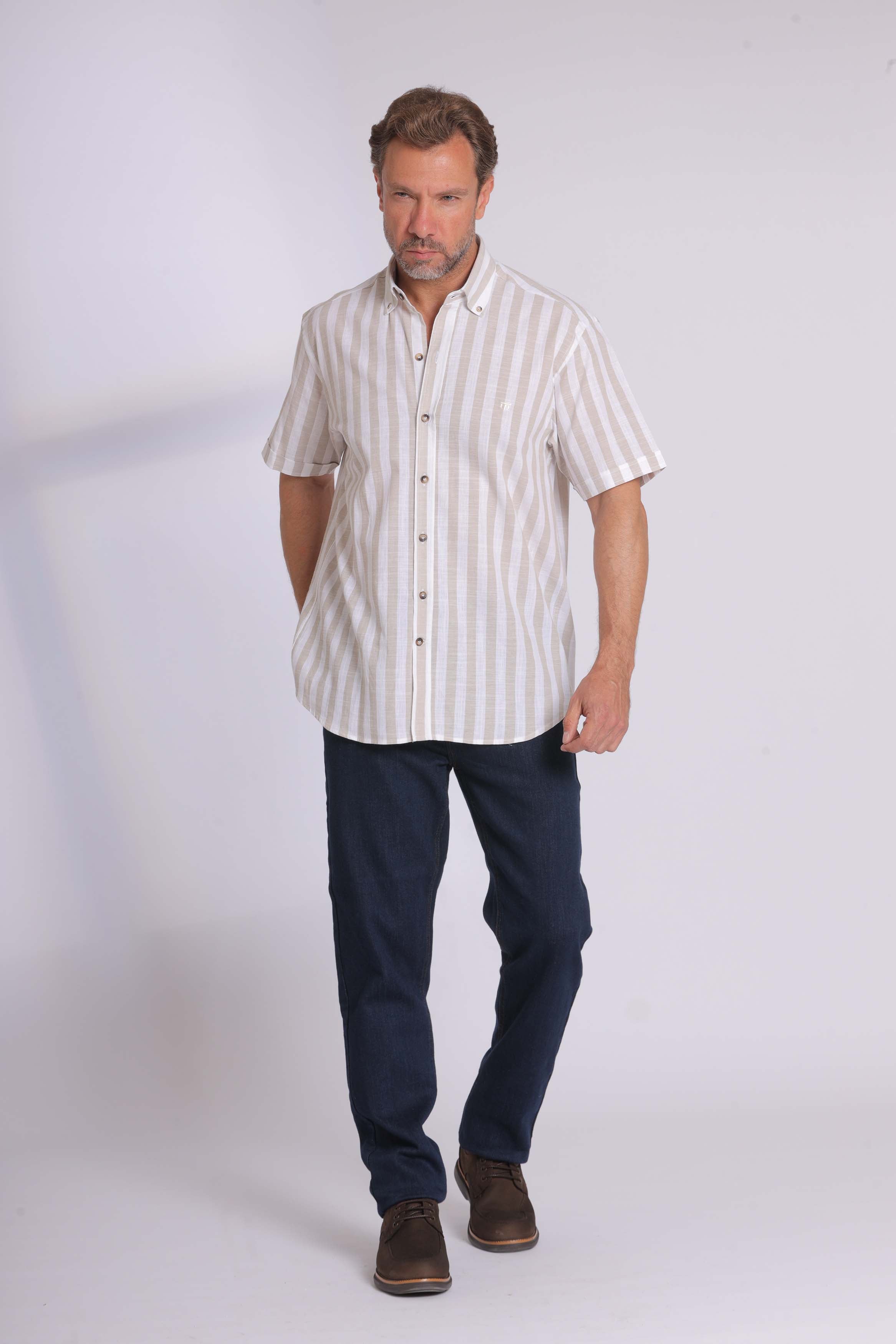 Linen Blue Striped Short Sleeve Shirt