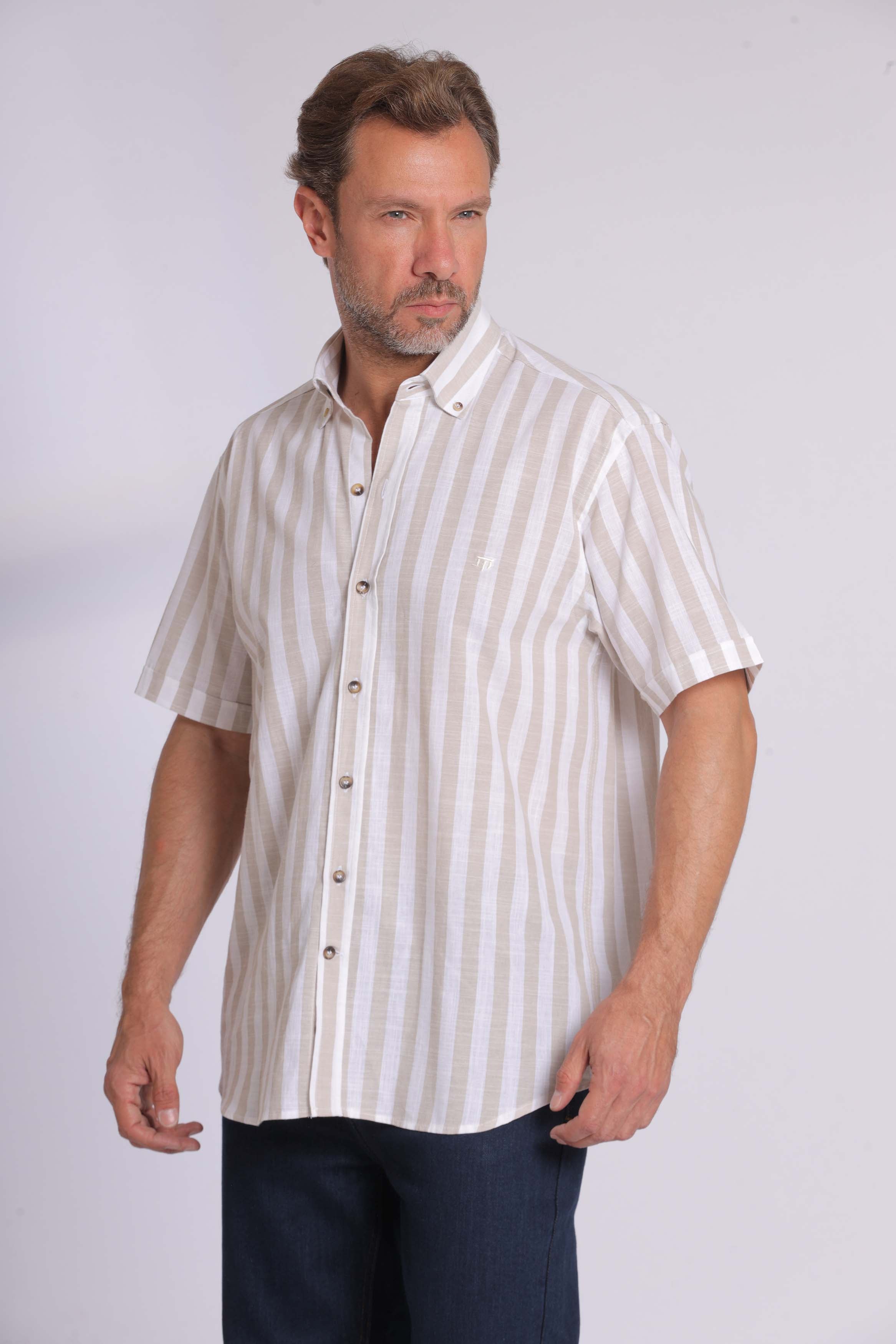 Linen Blue Striped Short Sleeve Shirt