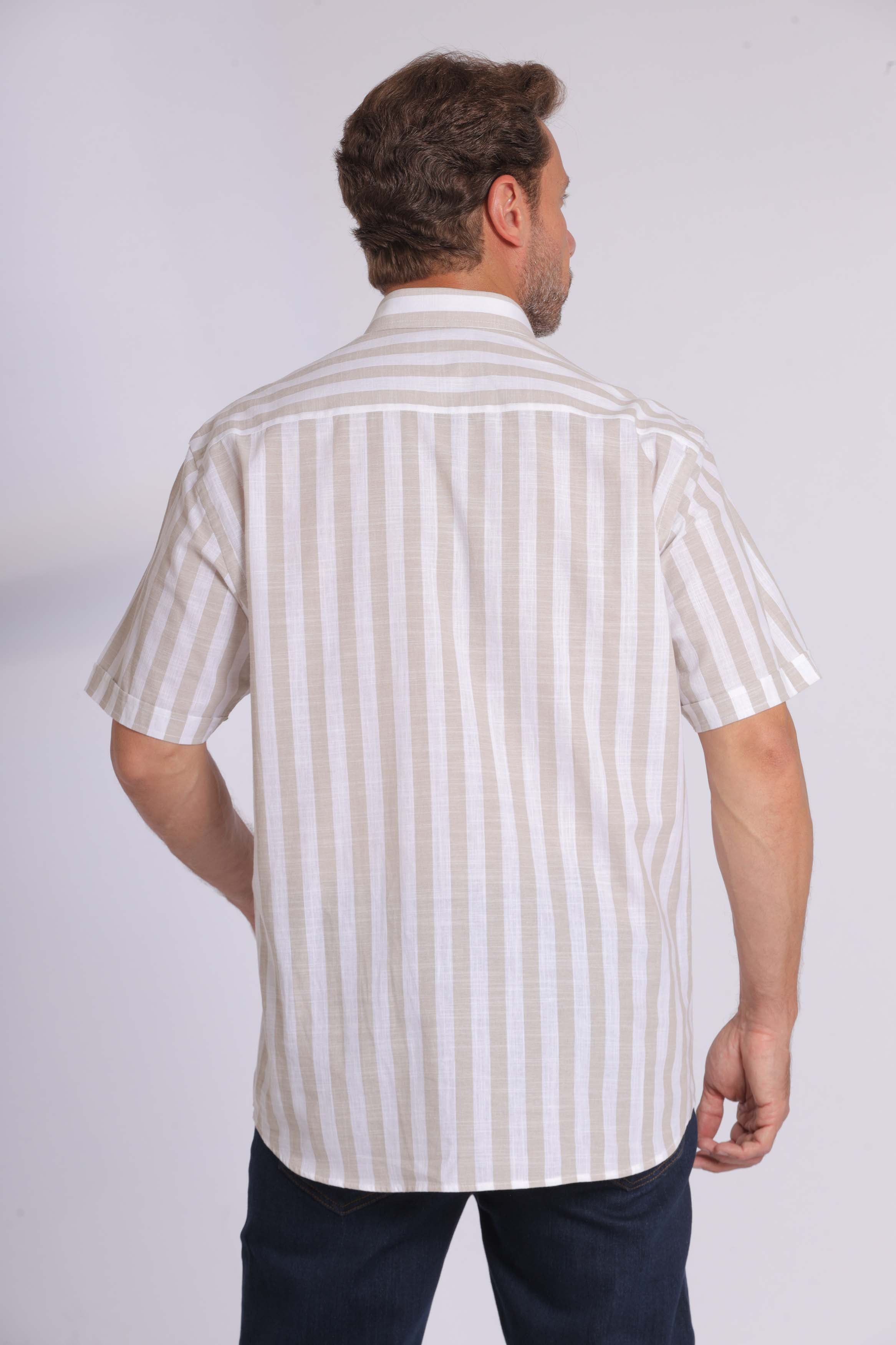 Linen Blue Striped Short Sleeve Shirt