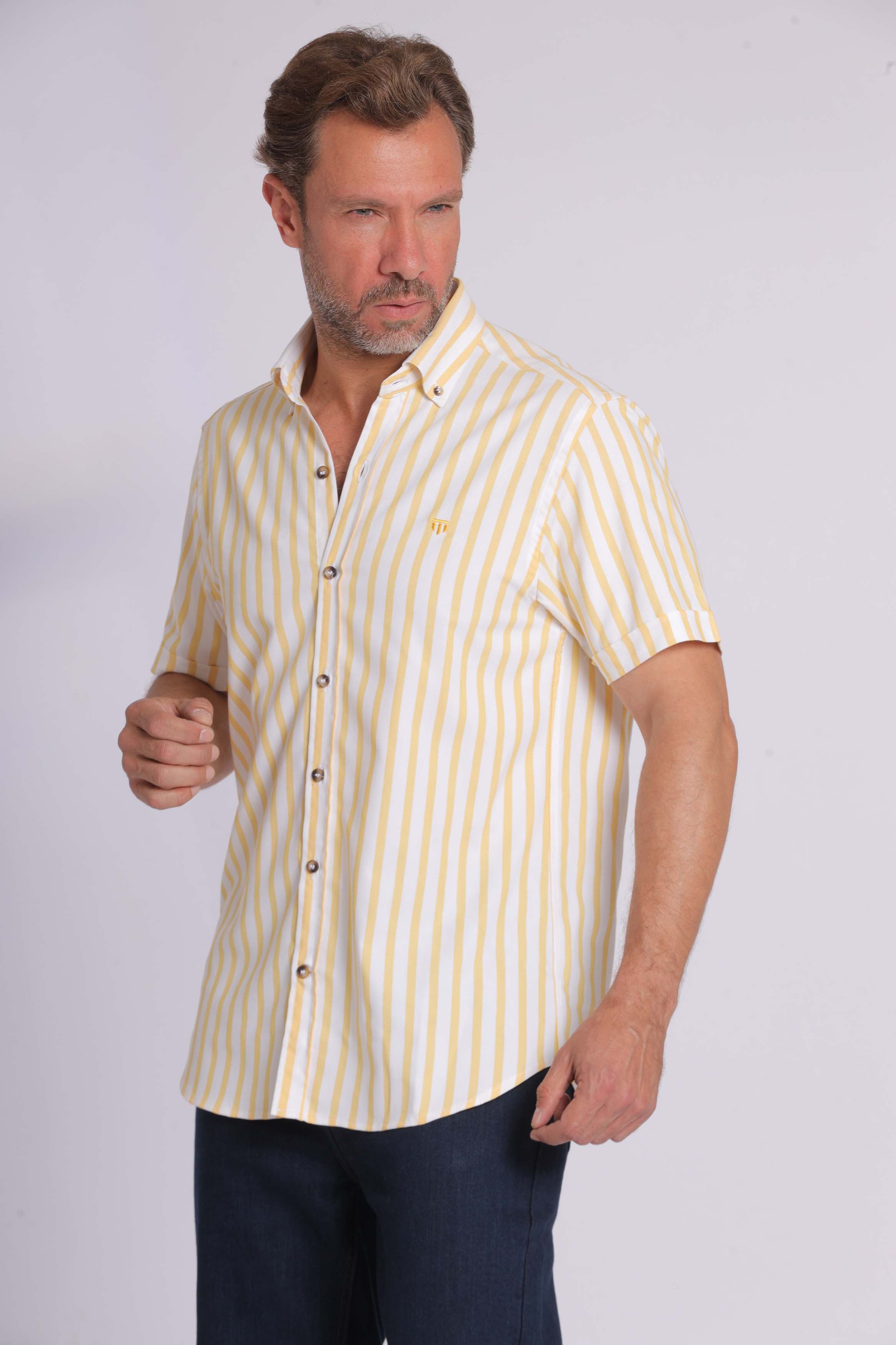 Yellow Striped Short Sleeved Shirt