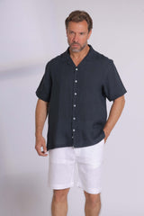 Linen Short Sleeved Navy Shirt