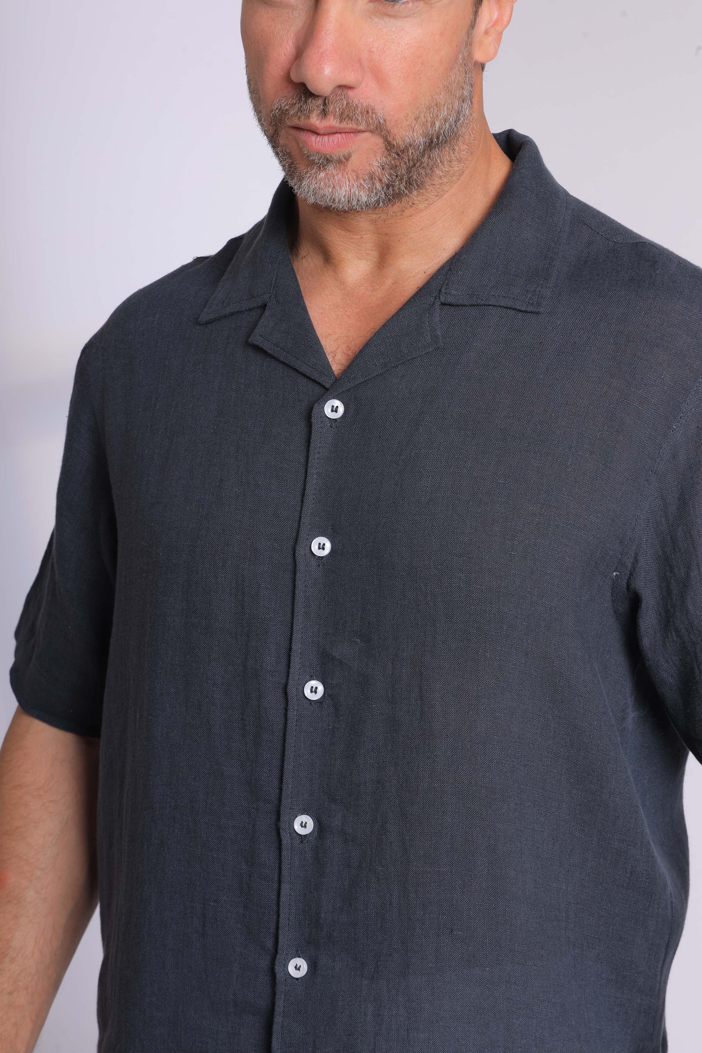 Linen Short Sleeved Navy Shirt