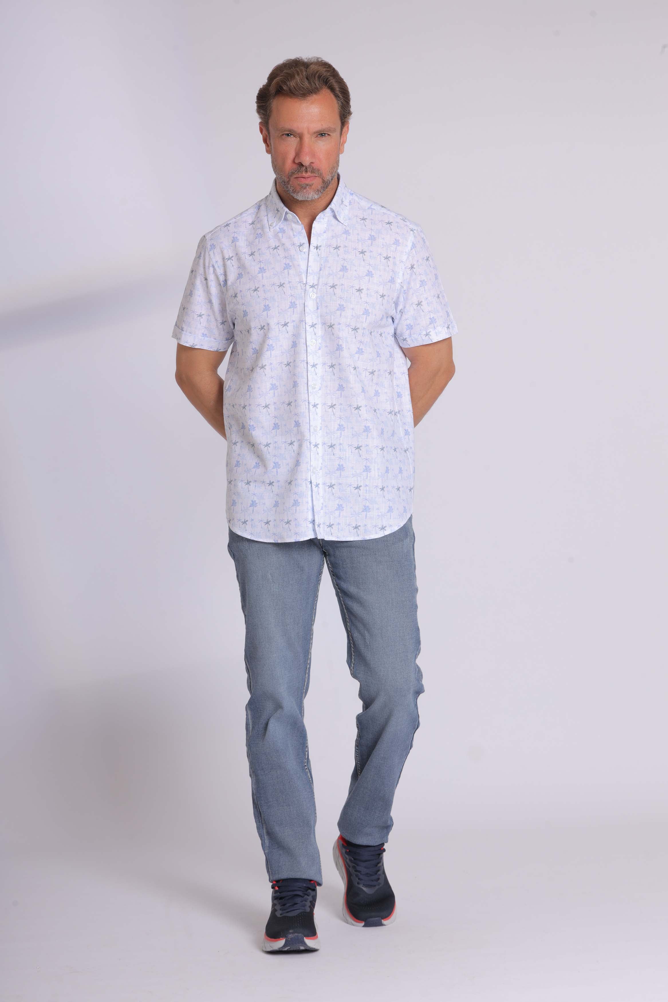 Blue Tree Print Short Sleeve Shirt