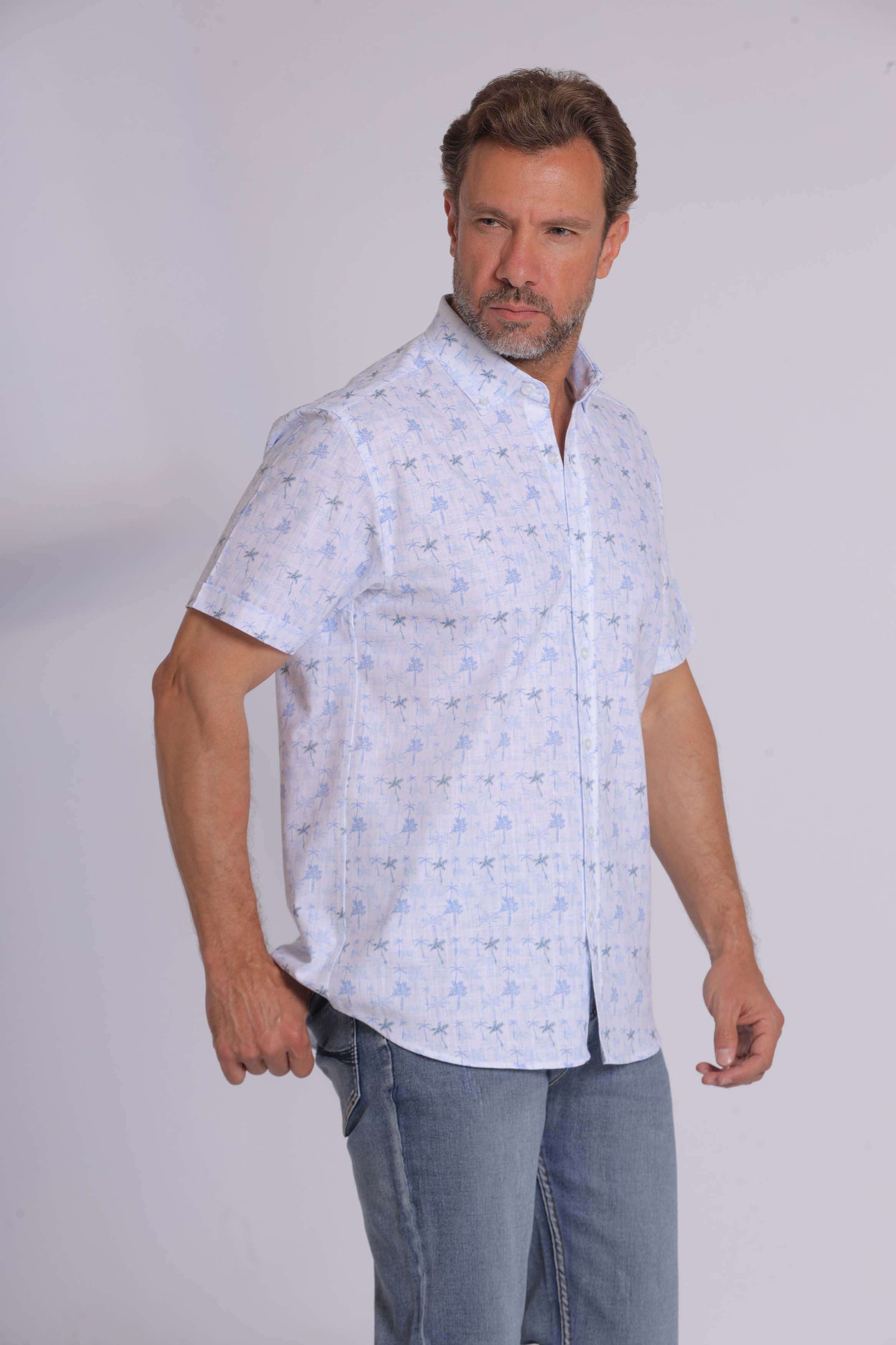 Blue Tree Print Short Sleeve Shirt