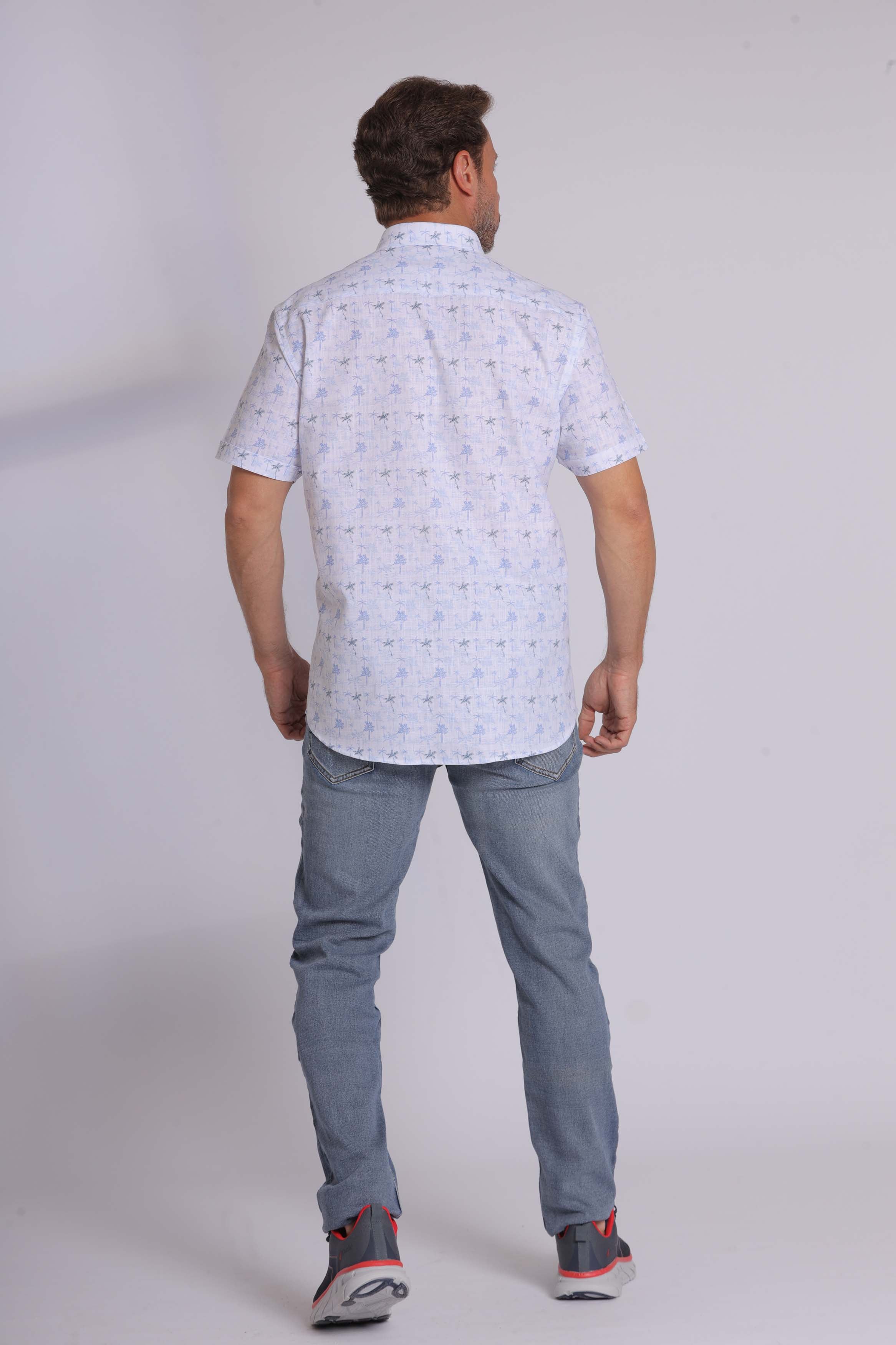 Blue Tree Print Short Sleeve Shirt