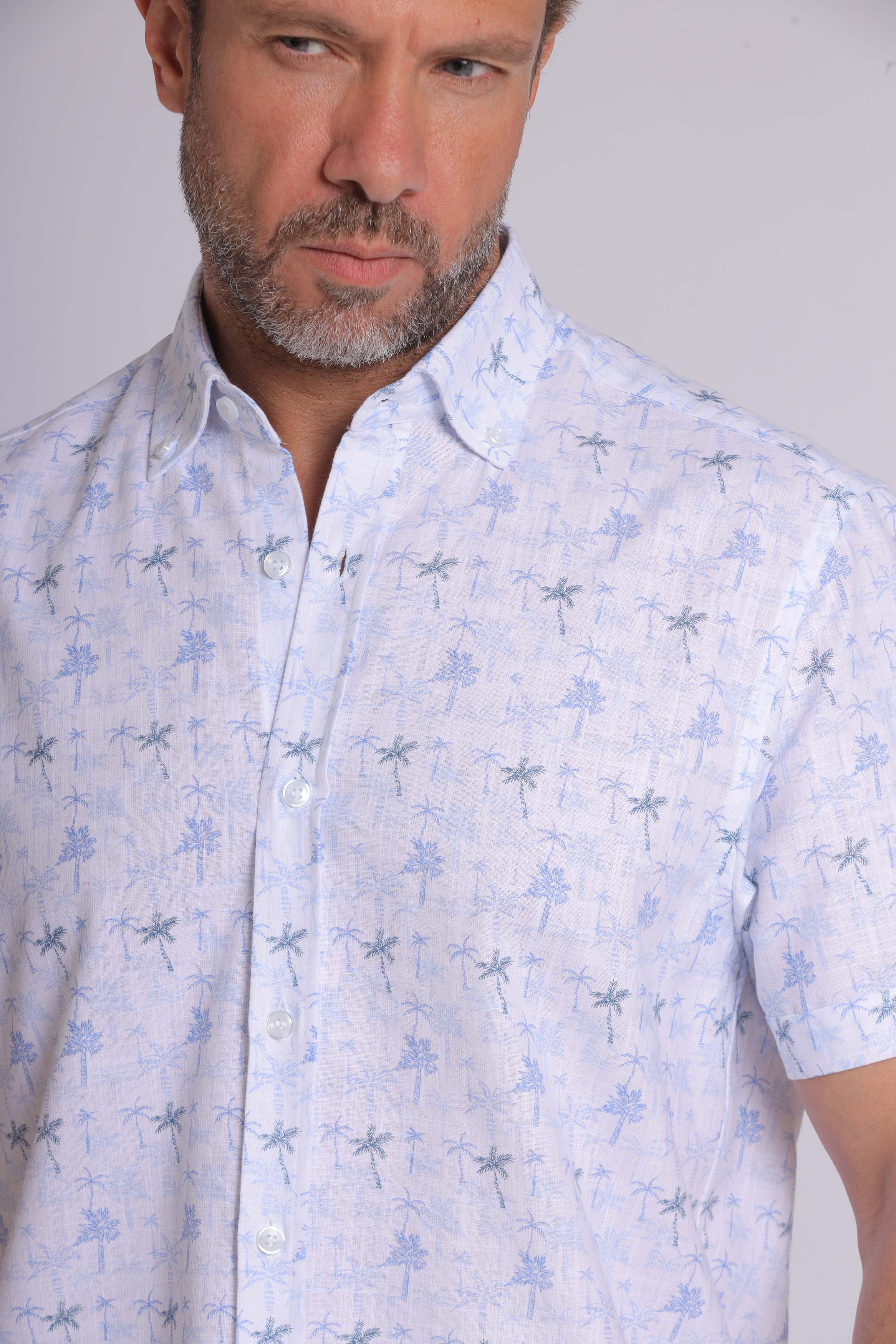 Blue Tree Print Short Sleeve Shirt